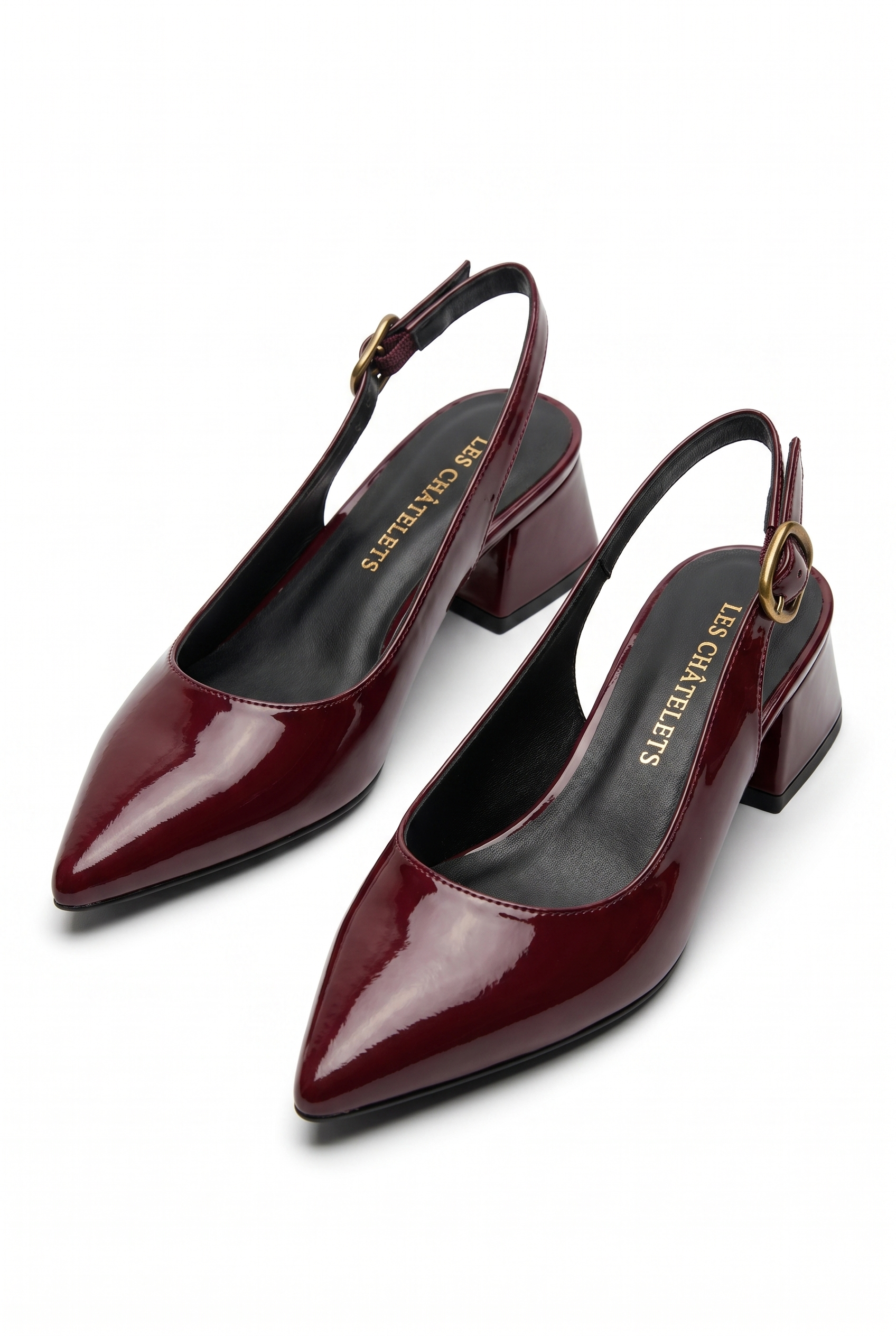 Été en Ville Bordo Rugan Slingback Topuklu Ayakkabı – 5 cm Altın Toka