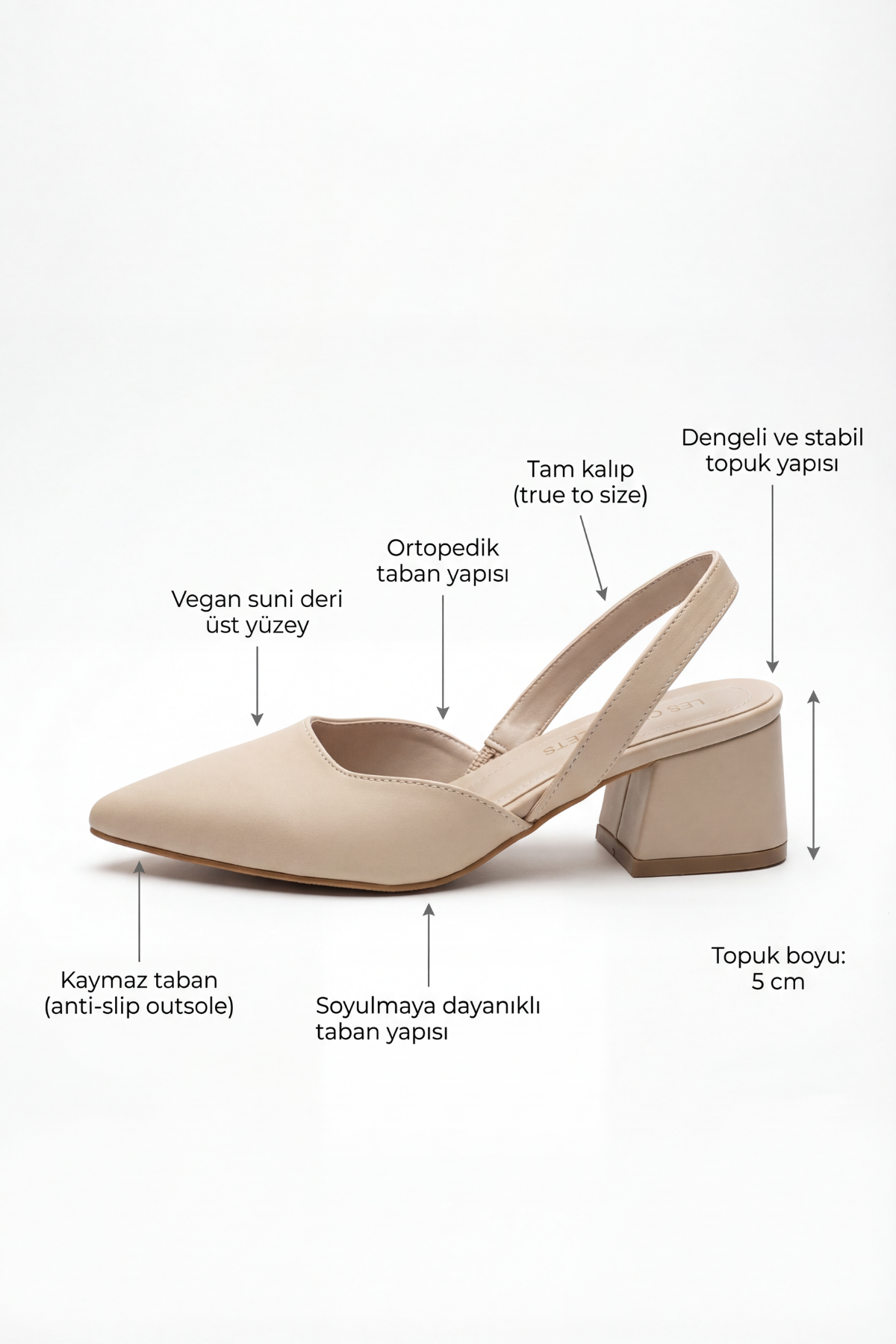 Les Instants Calmes – Bej Cilt 5 cm Sivri Burun Slingback Topuklu Ayakkabı