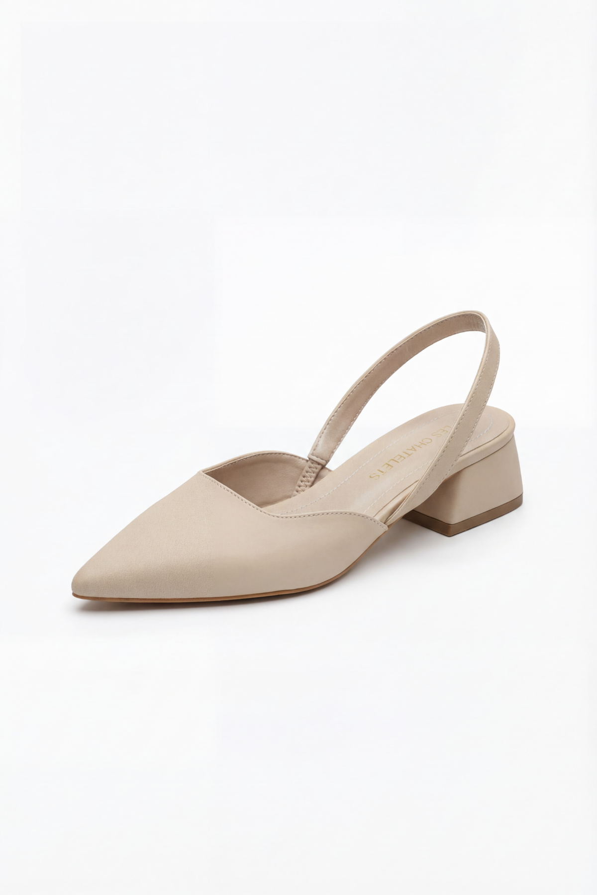 Les Instants Calmes – Bej Cilt 5 cm Sivri Burun Slingback Topuklu Ayakkabı
