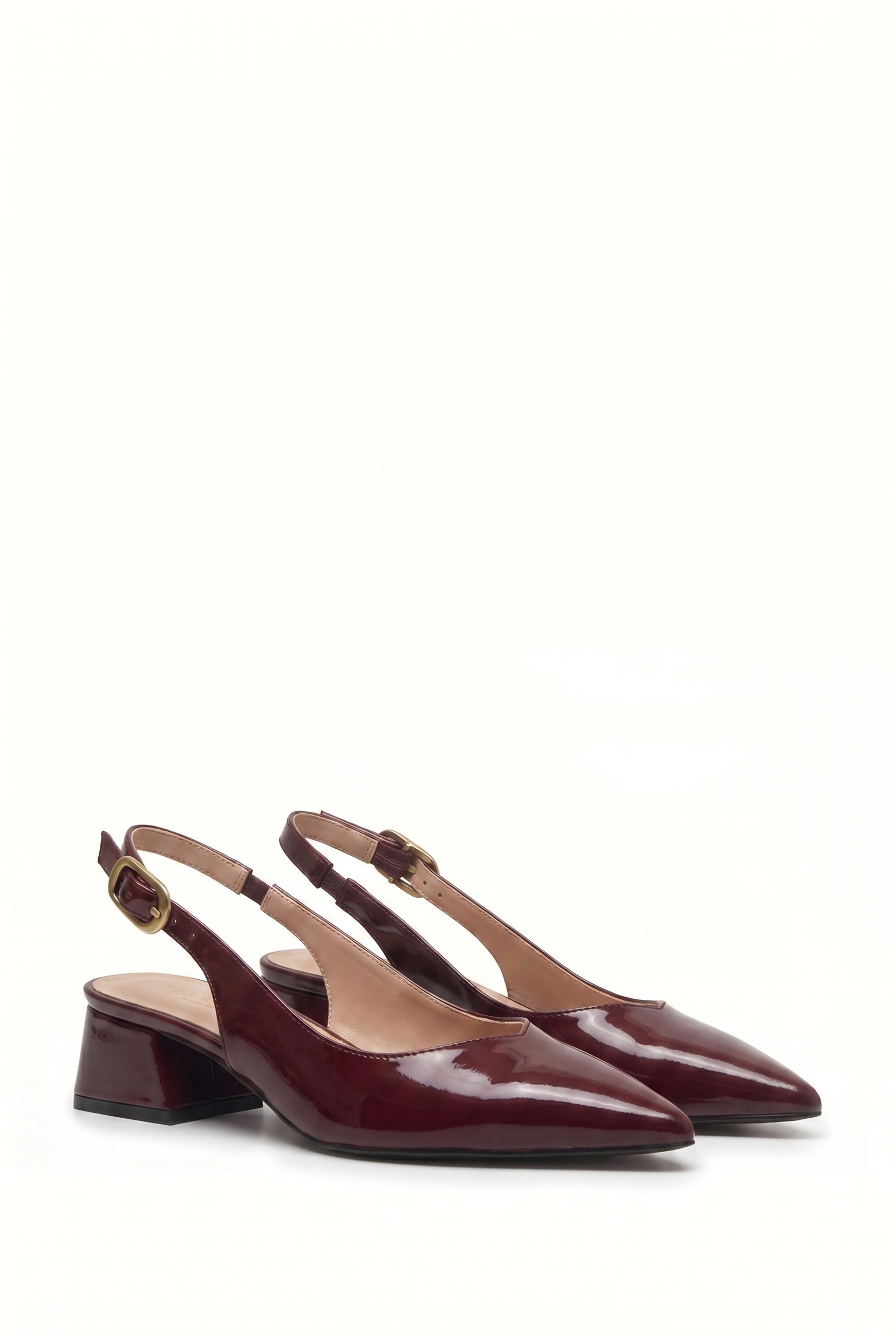 Été en Ville Bordo Rugan Slingback Topuklu Ayakkabı – 5 cm Altın Toka