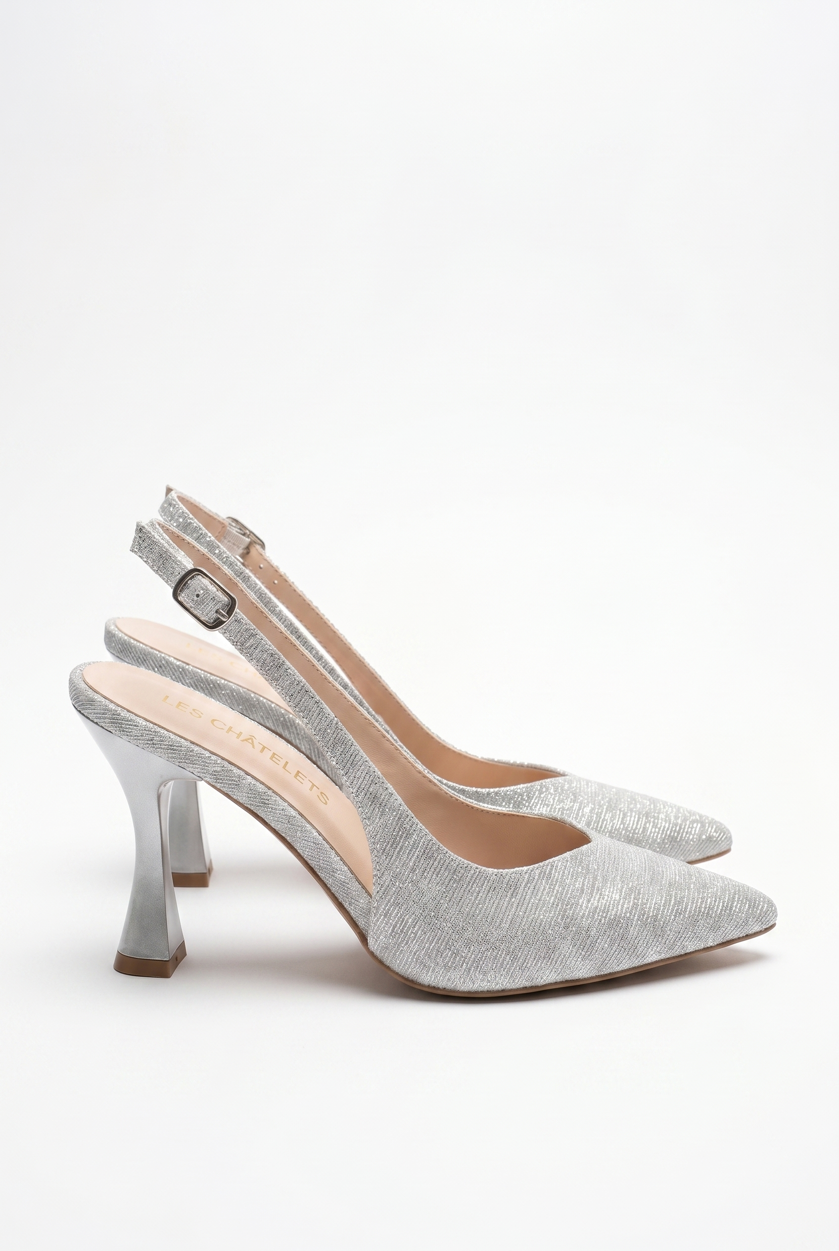 Éclat de Nuit Gümüş Simli Stiletto Topuklu Ayakkabı – 9 cm | Sivri Burun Slingback