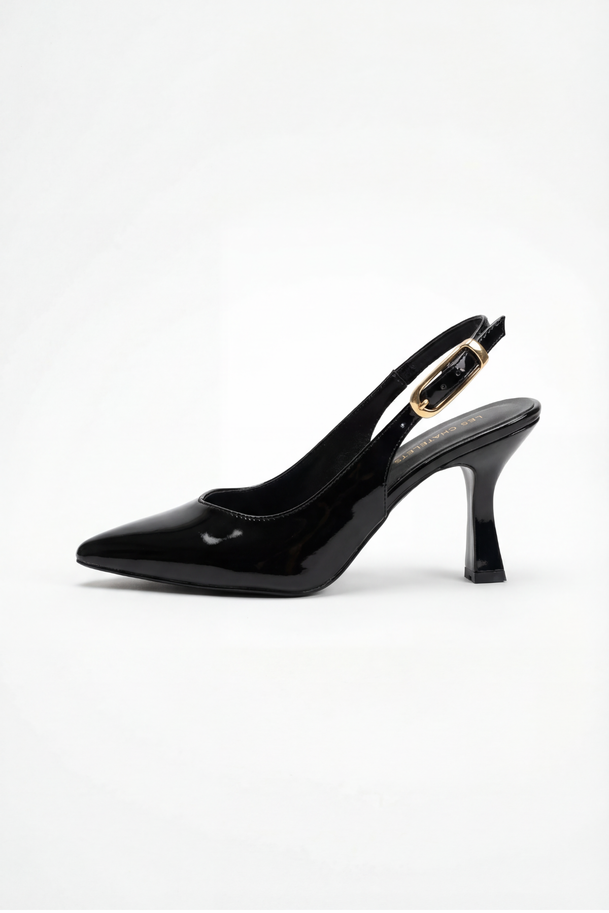 Les Souvenirs Portés Serisi Souvenir du Soir – Siyah Rugan 9 cm Sivri Burun Slingback Topuklu Ayakkabı