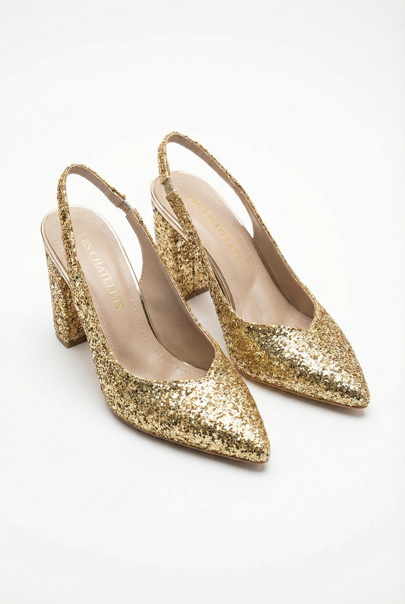 Éclats de Nuit – Altın Simli Slingback 9 cm Topuklu Ayakkabı