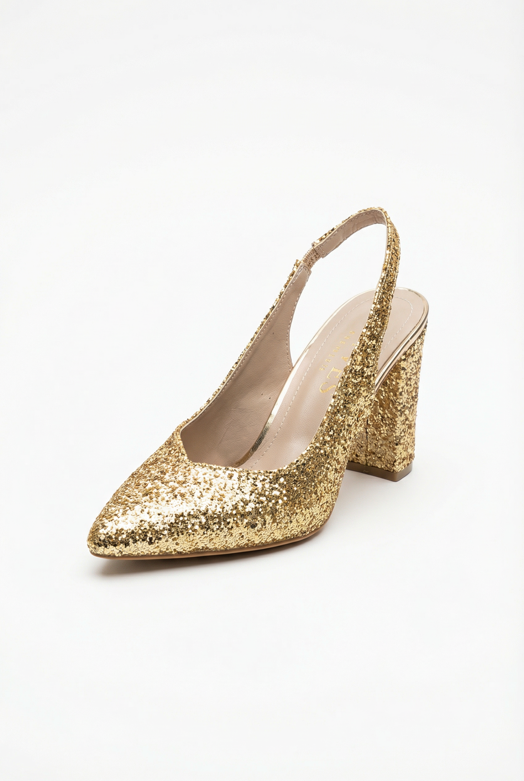 Éclats de Nuit – Altın Simli Slingback 9 cm Topuklu Ayakkabı
