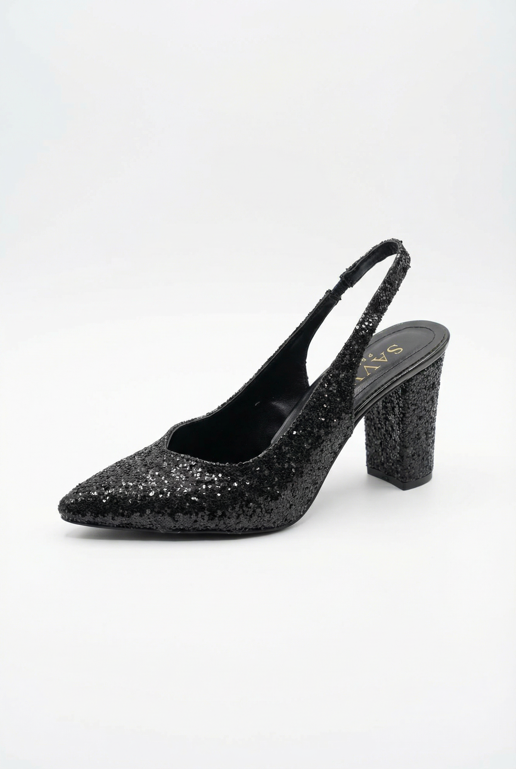 Éclats de Nuit – Siyah Simli Slingback 9 cm Topuklu Ayakkabı