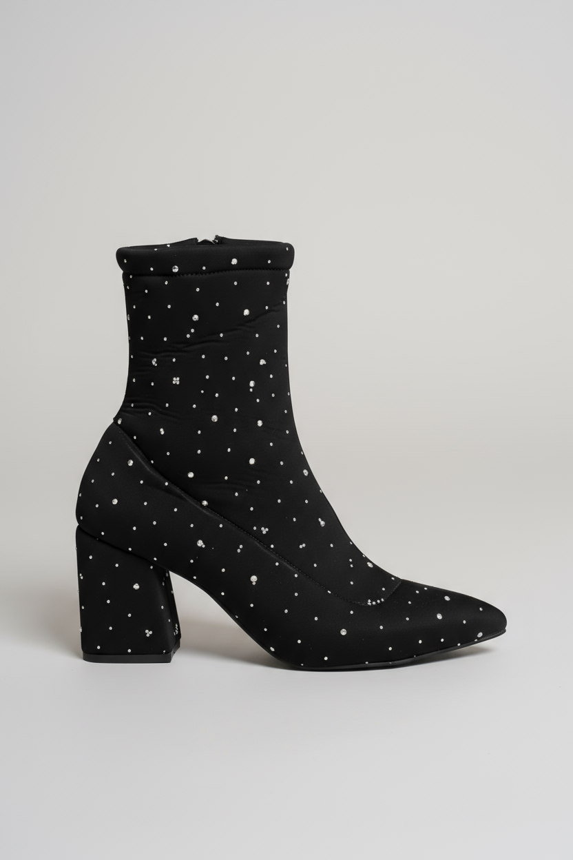 Brielfy Lumière Siyah Taş Detaylı Streç Topuklu Bot