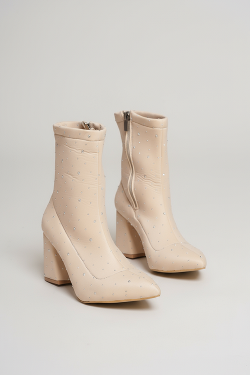 Brielfy Lumière Taş Detaylı Streç Topuklu Bot Bej