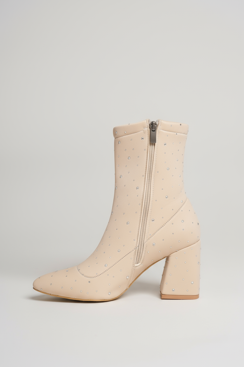 Brielfy Lumière Taş Detaylı Streç Topuklu Bot Bej