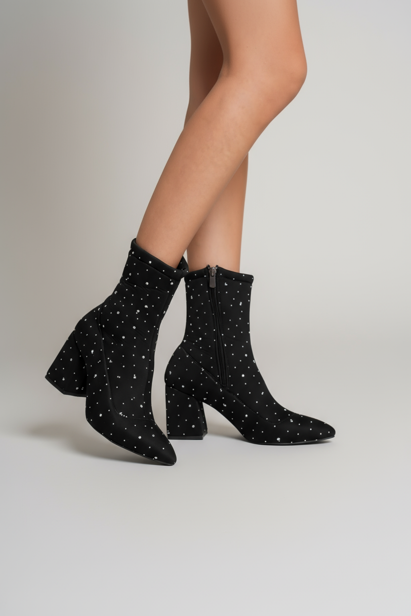 Brielfy Lumière Siyah Taş Detaylı Streç Topuklu Bot