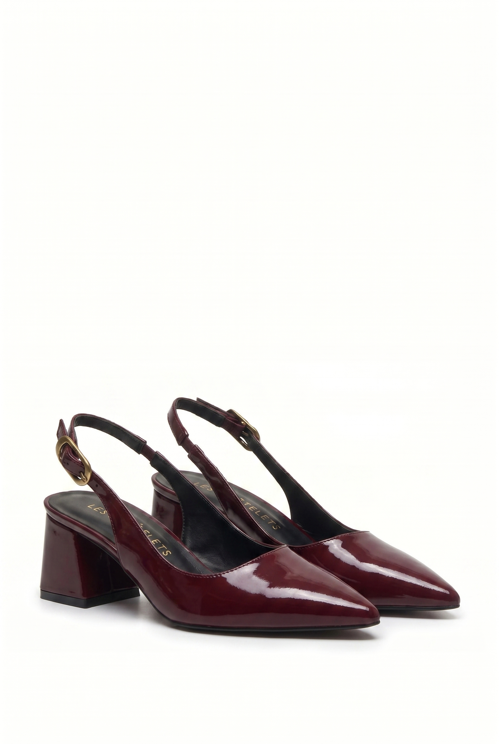 Été en Ville Bordo Rugan Slingback Topuklu Ayakkabı – 5 cm Altın Toka
