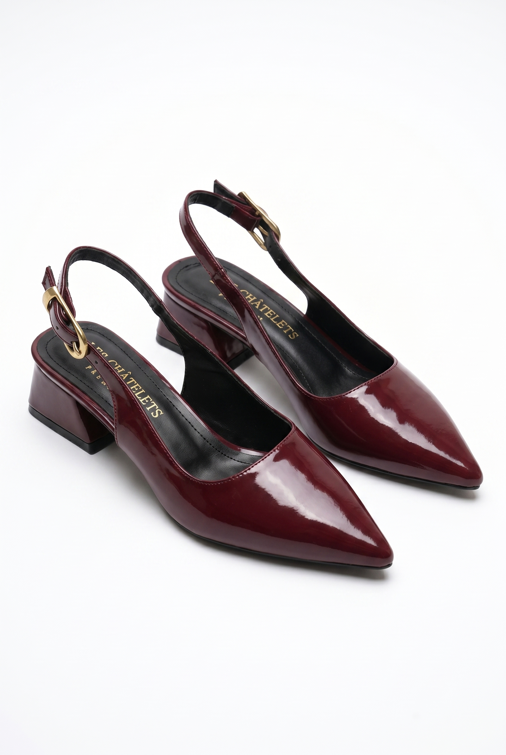 Été en Ville Bordo Rugan Slingback Topuklu Ayakkabı – 5 cm Altın Toka