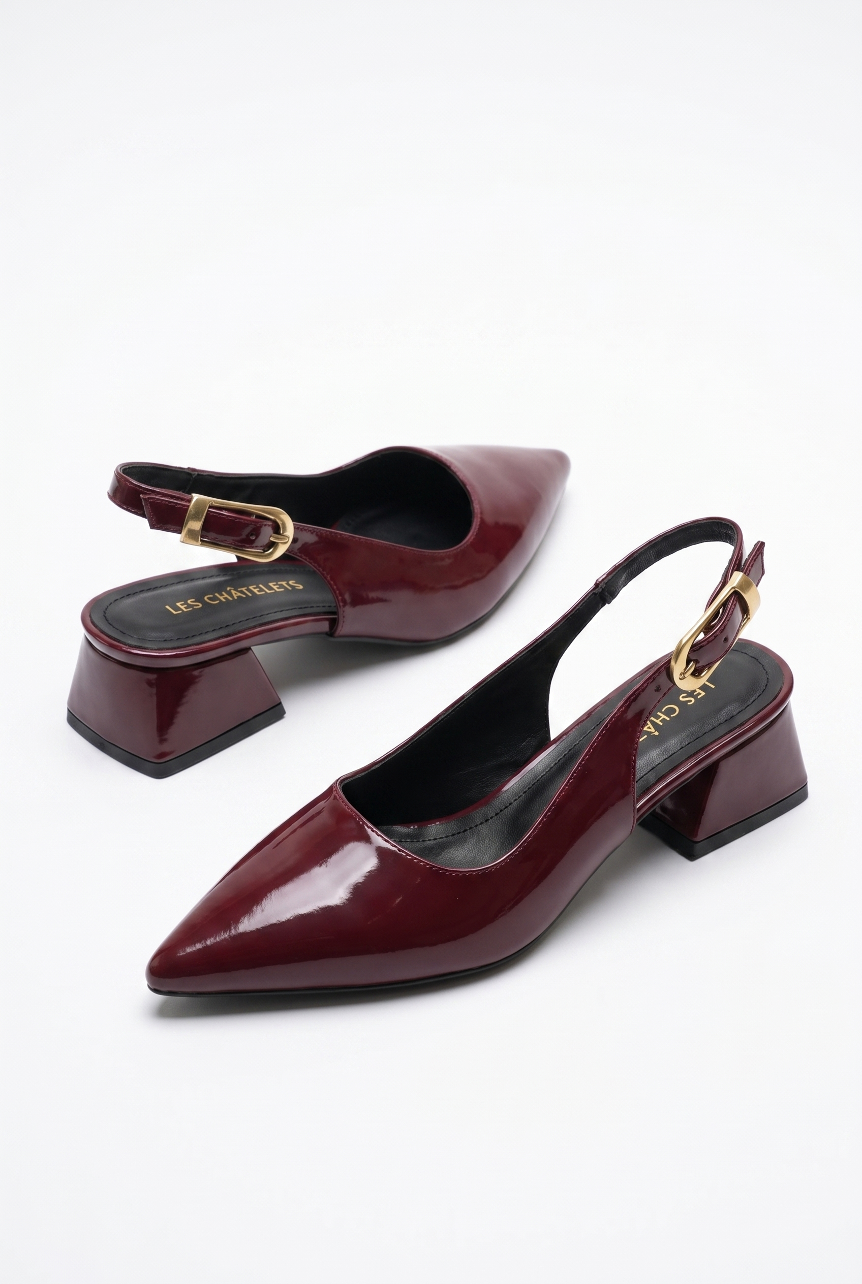 Été en Ville Bordo Rugan Slingback Topuklu Ayakkabı – 5 cm Altın Toka