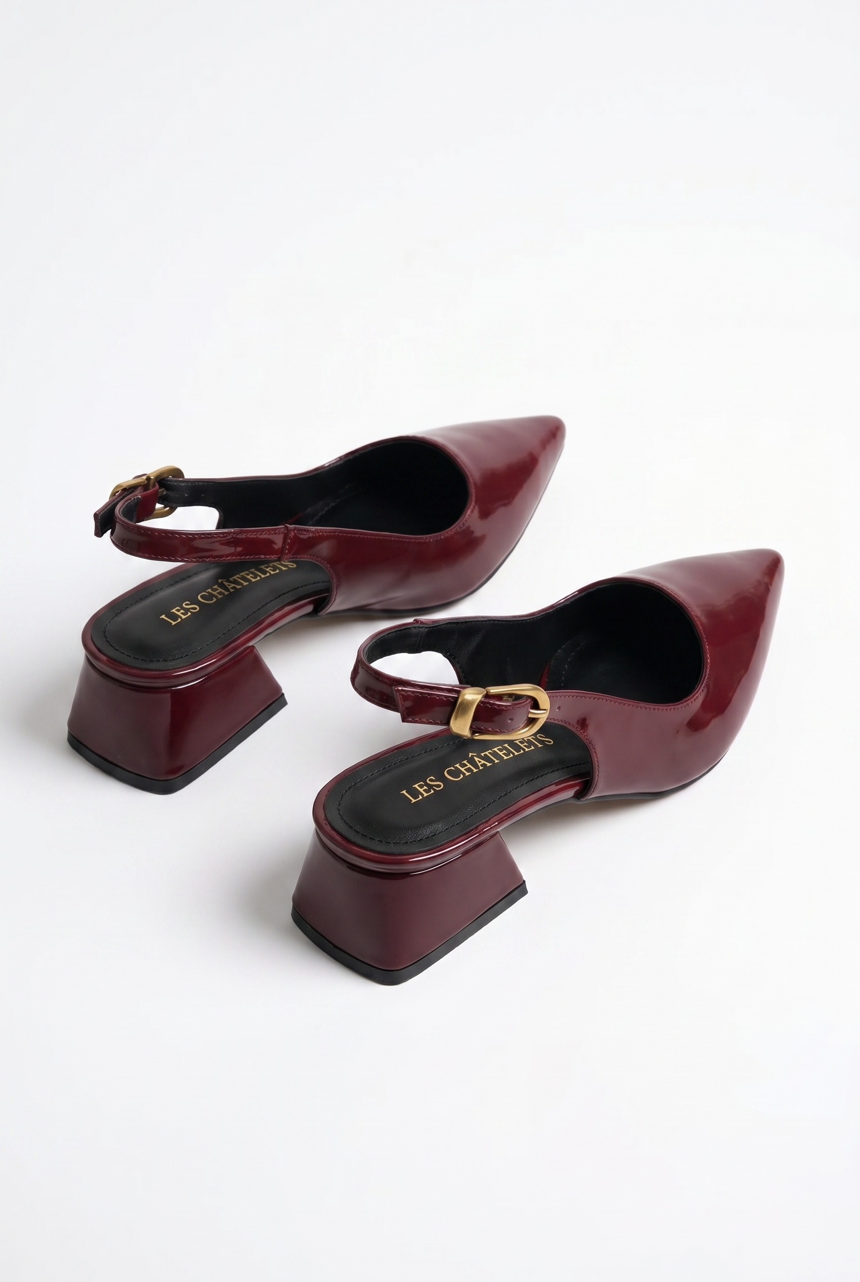Été en Ville Bordo Rugan Slingback Topuklu Ayakkabı – 5 cm Altın Toka
