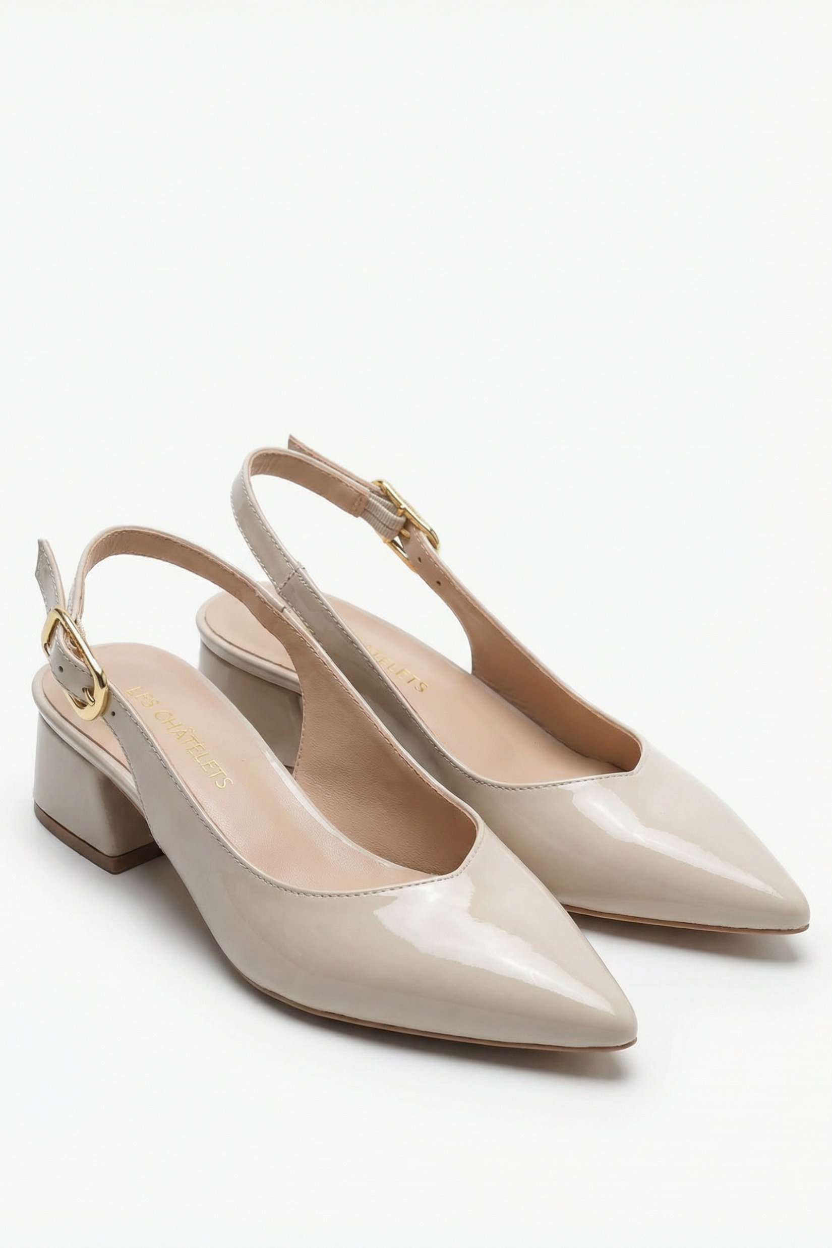 Les Souvenirs Portés Serisi Souvenir du Soir – Bej Rugan Sivri Burun Slingback Topuklu Ayakkabı