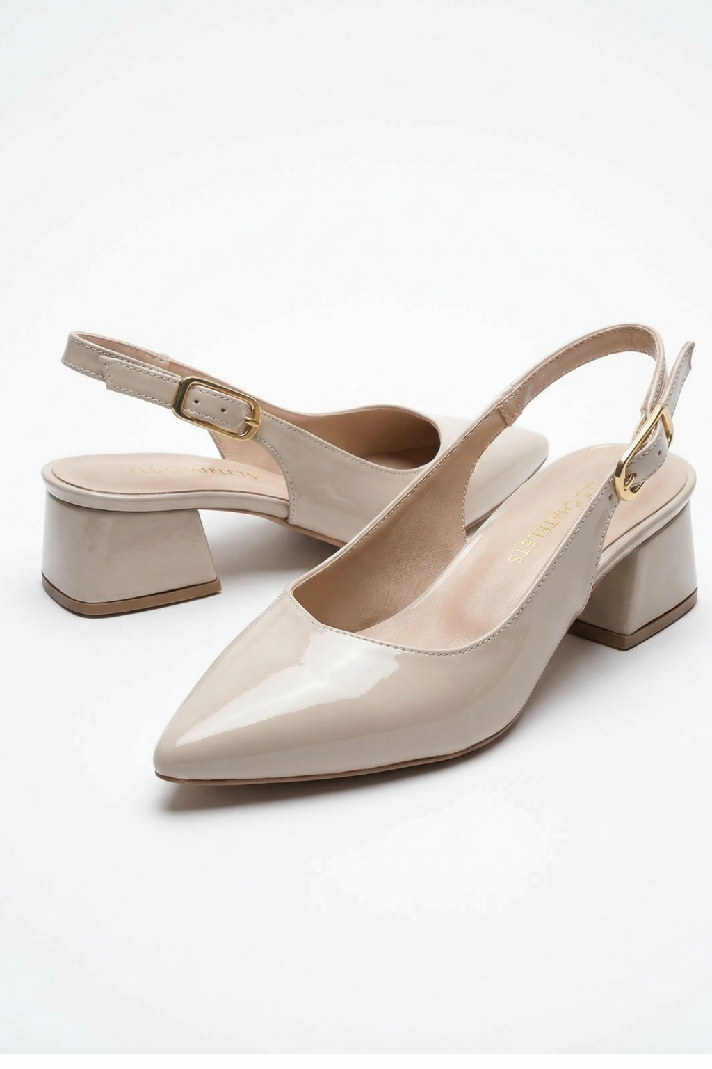 Les Souvenirs Portés Serisi Souvenir du Soir – Bej Rugan Sivri Burun Slingback Topuklu Ayakkabı