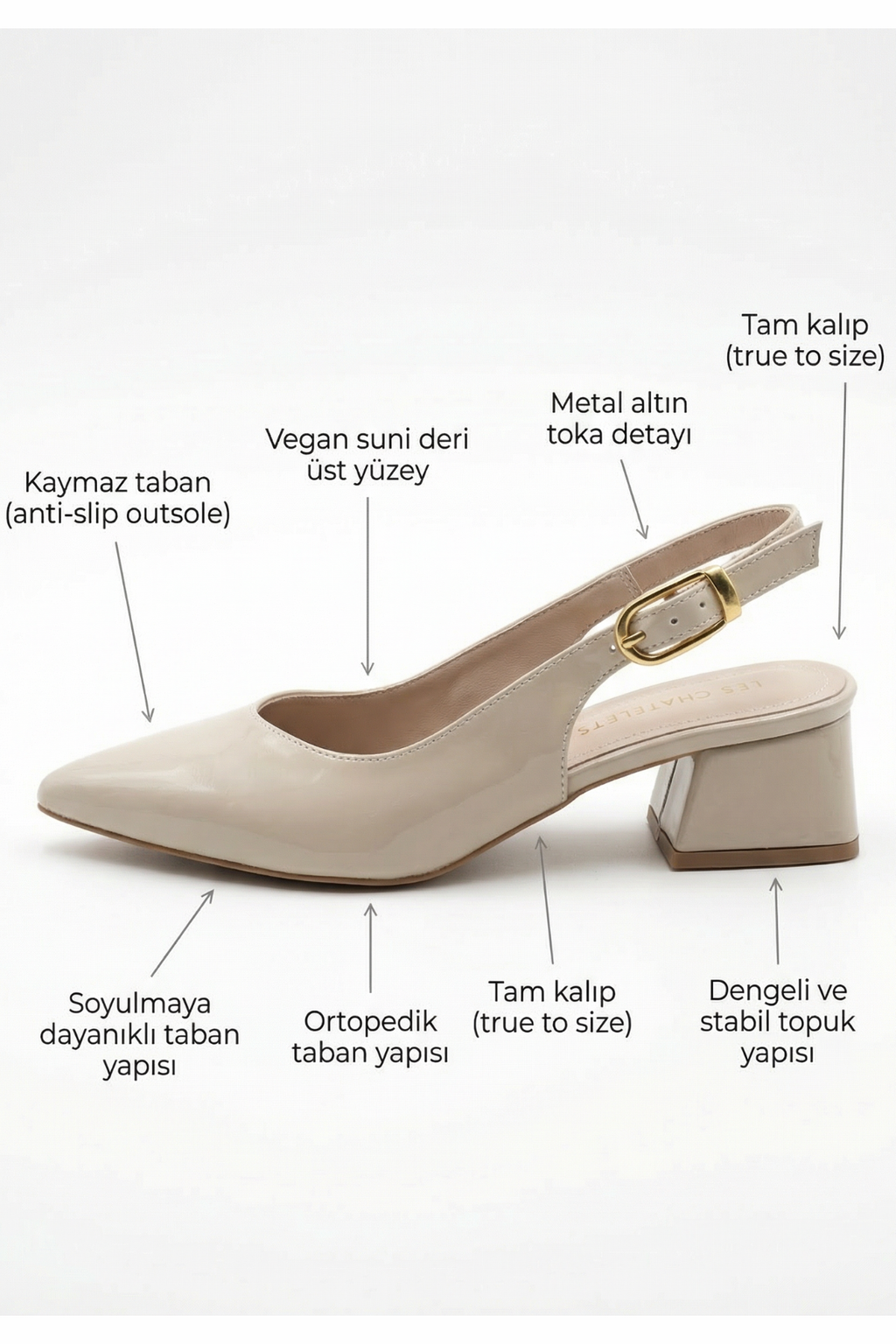 Les Souvenirs Portés Serisi Souvenir du Soir – Bej Rugan Sivri Burun Slingback Topuklu Ayakkabı