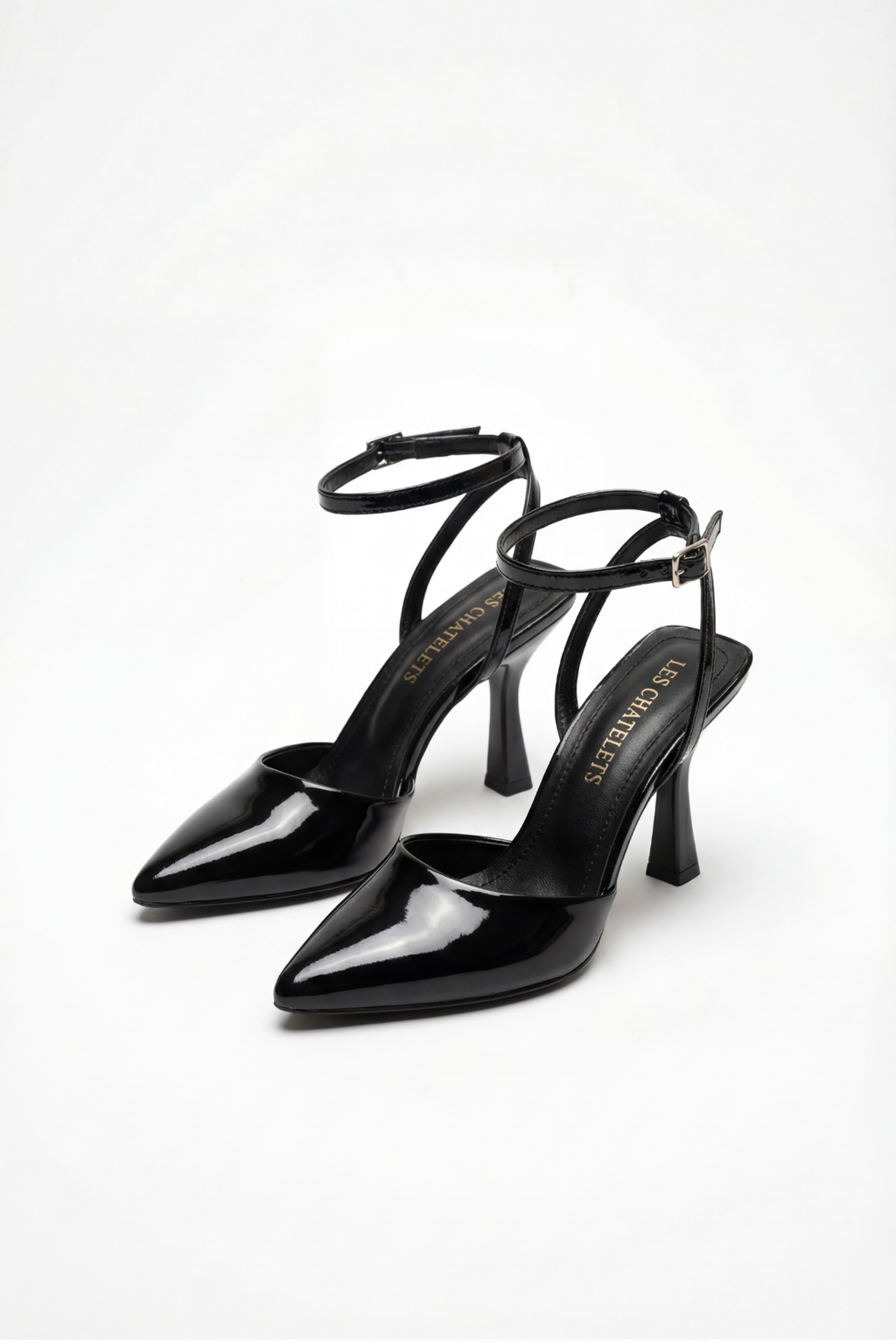 Points d’Attache – Siyah Rugan 9 cm Bilekten Bağlamalı Topuklu Ayakkabı