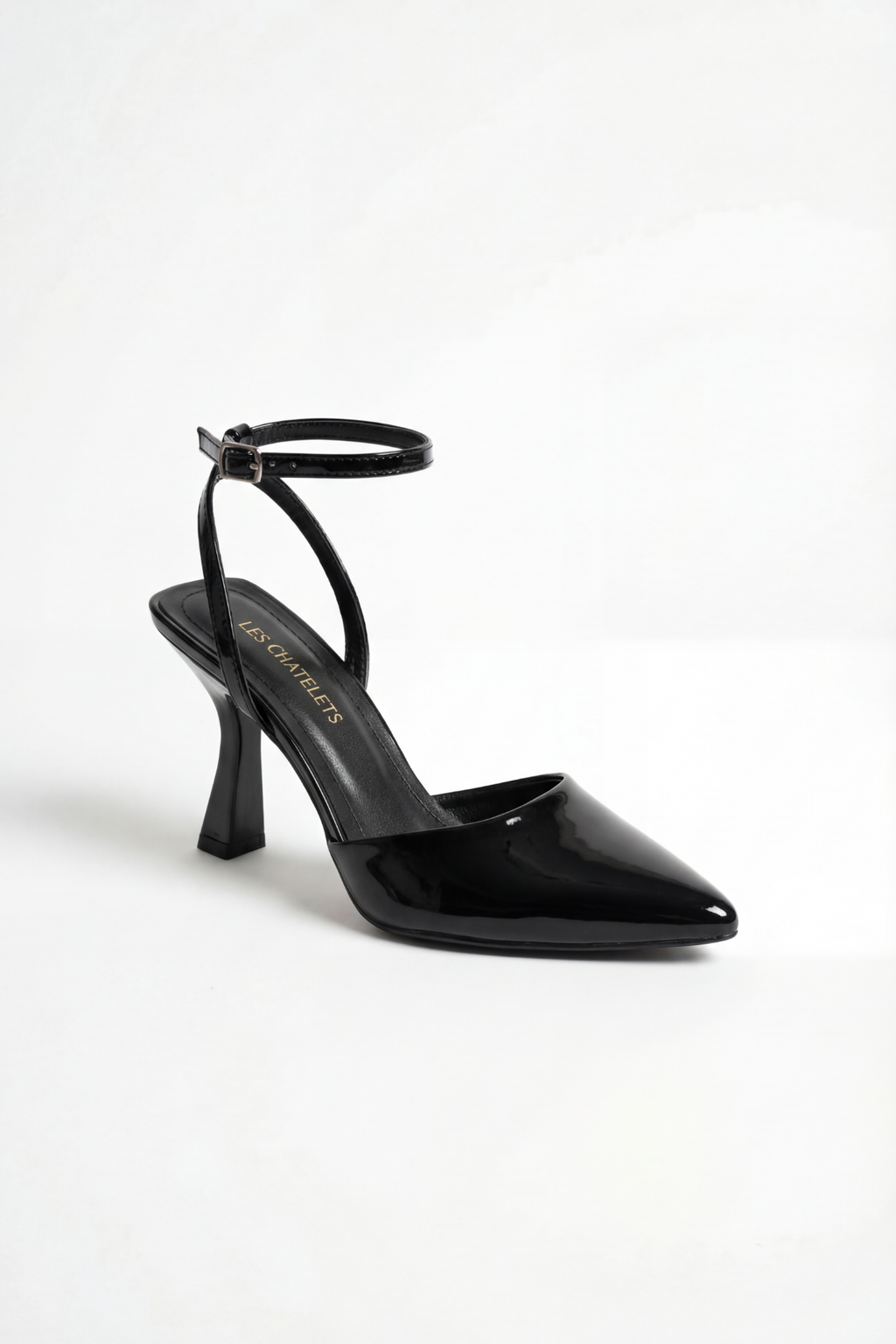 Points d’Attache – Siyah Rugan 9 cm Bilekten Bağlamalı Topuklu Ayakkabı