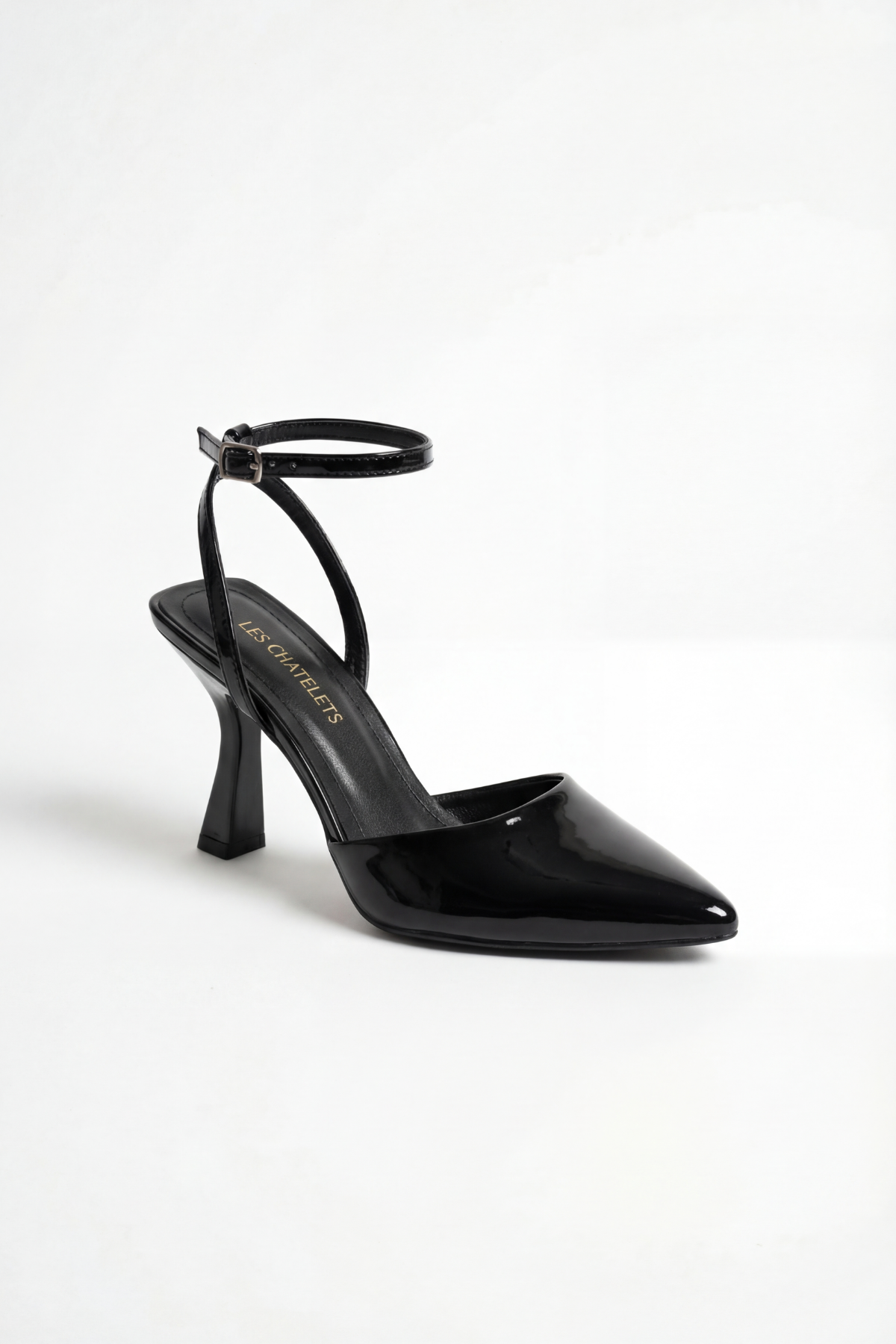 Points d’Attache – Siyah Rugan 9 cm Bilekten Bağlamalı Topuklu Ayakkabı