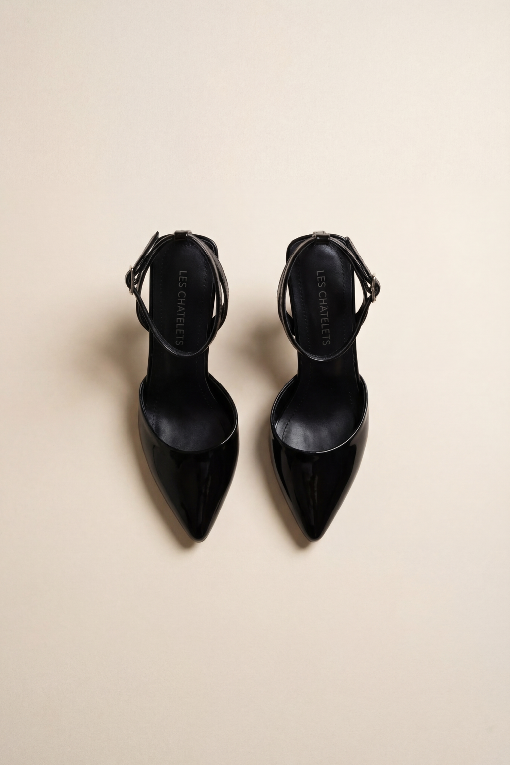 Points d’Attache – Siyah Rugan 9 cm Bilekten Bağlamalı Topuklu Ayakkabı