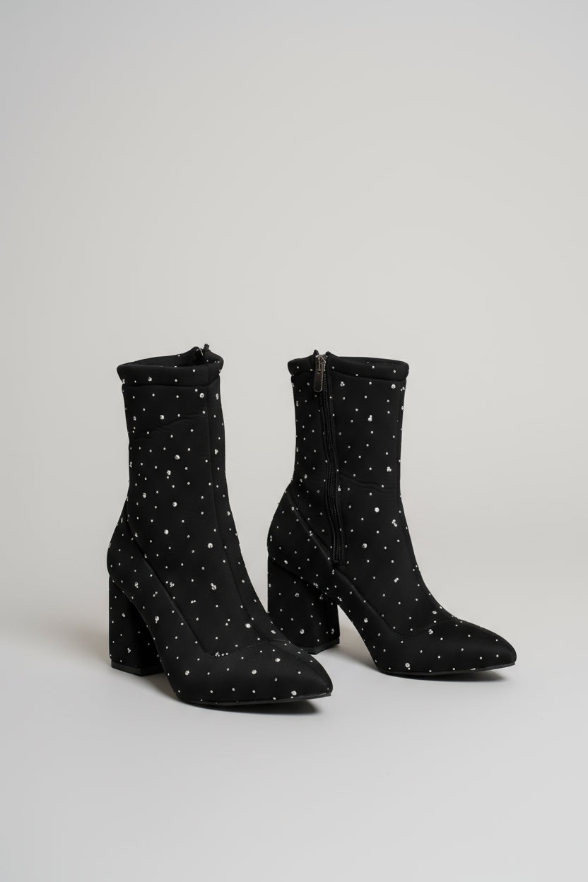 Brielfy Lumière Siyah Taş Detaylı Streç Topuklu Bot