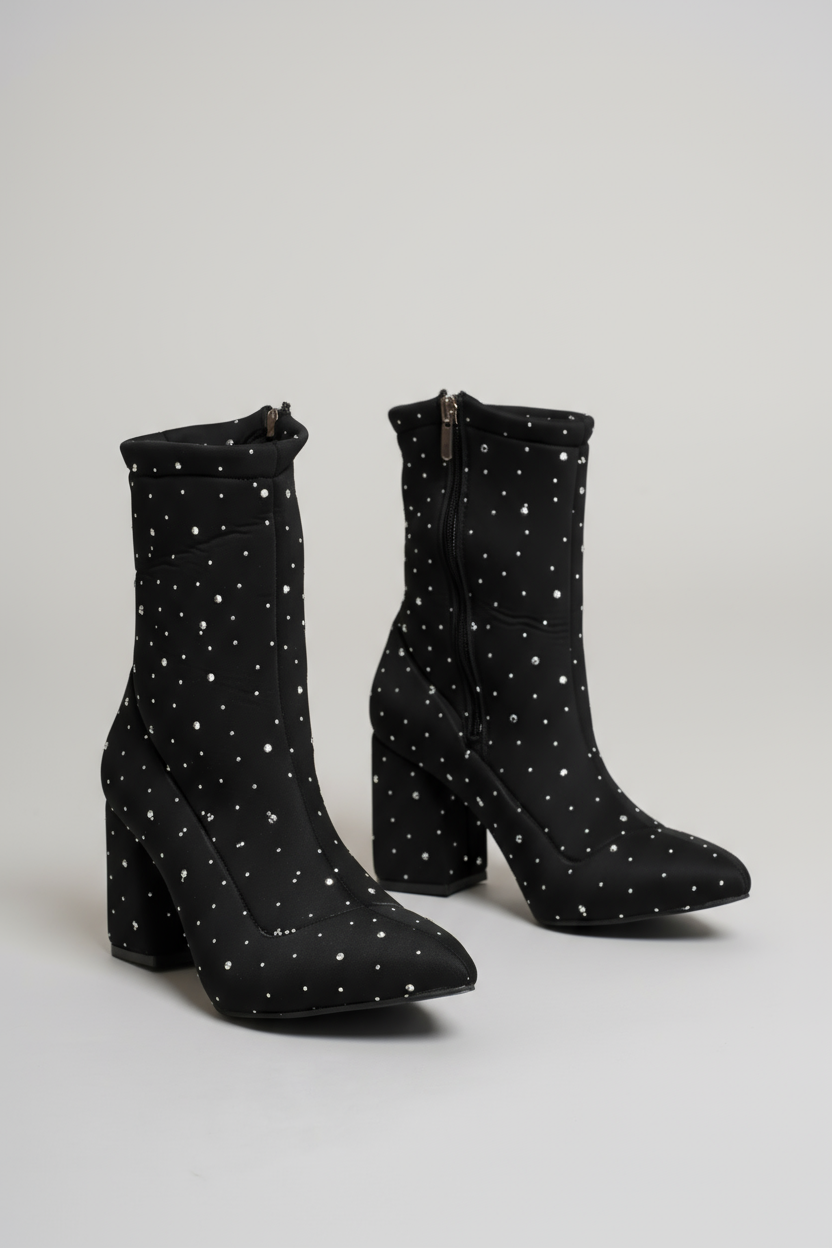 Brielfy Lumière Siyah Taş Detaylı Streç Topuklu Bot