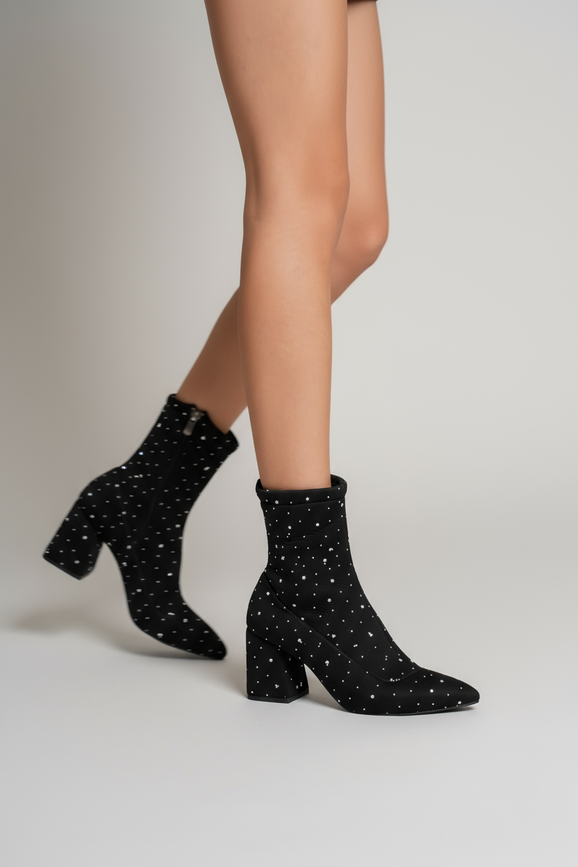 Brielfy Lumière Siyah Taş Detaylı Streç Topuklu Bot
