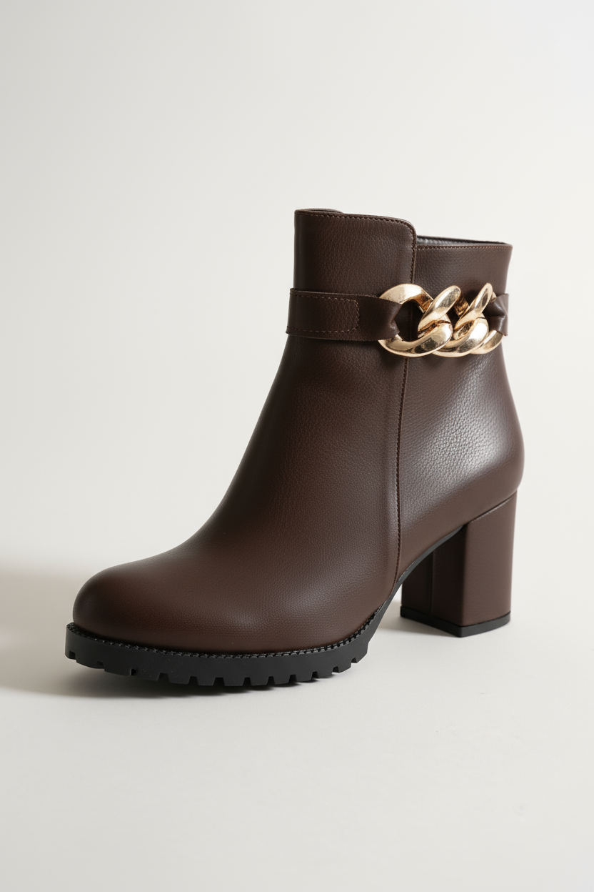 Brielfy Burma Tokalı Kahverengi Topuklu Kadın Bot | Şık, Konforlu ve Zamansız