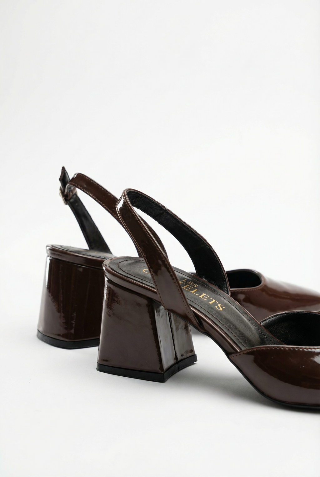 Décisions Nettes – Kahverengi Rugan 9 cm Kare Burun Slingback Topuklu Ayakkabı