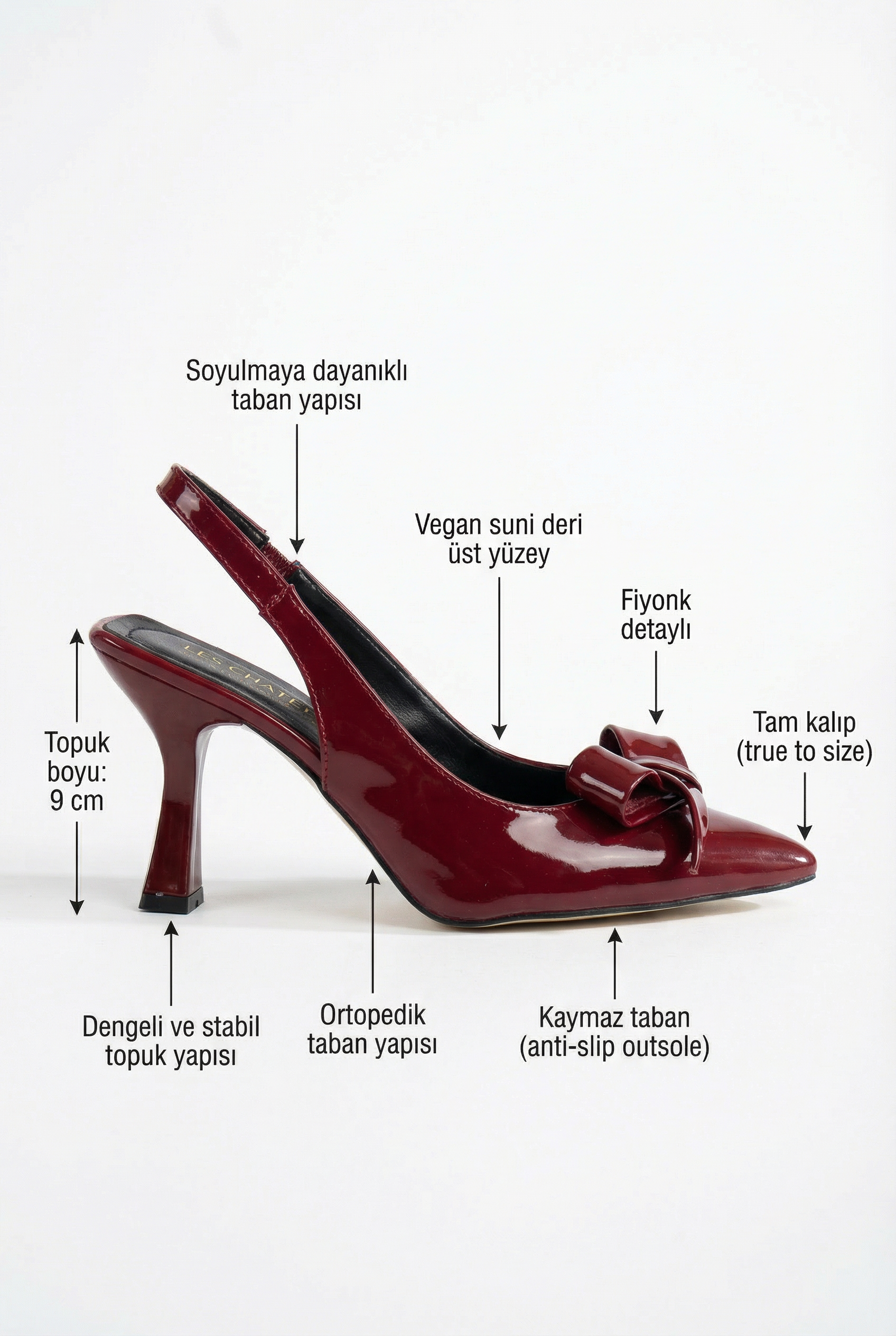 Gestes Marqués – Bordo Rugan Kalın Fiyonklu 9 cm Topuklu Ayakkabı