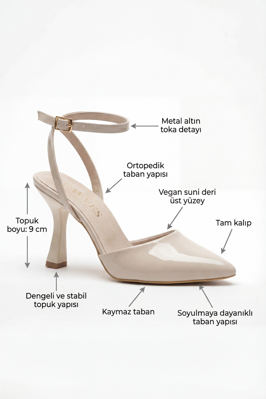 Points d’Attache – Bej Rugan 9 cm Bilekten Bağlamalı Topuklu Ayakkabı