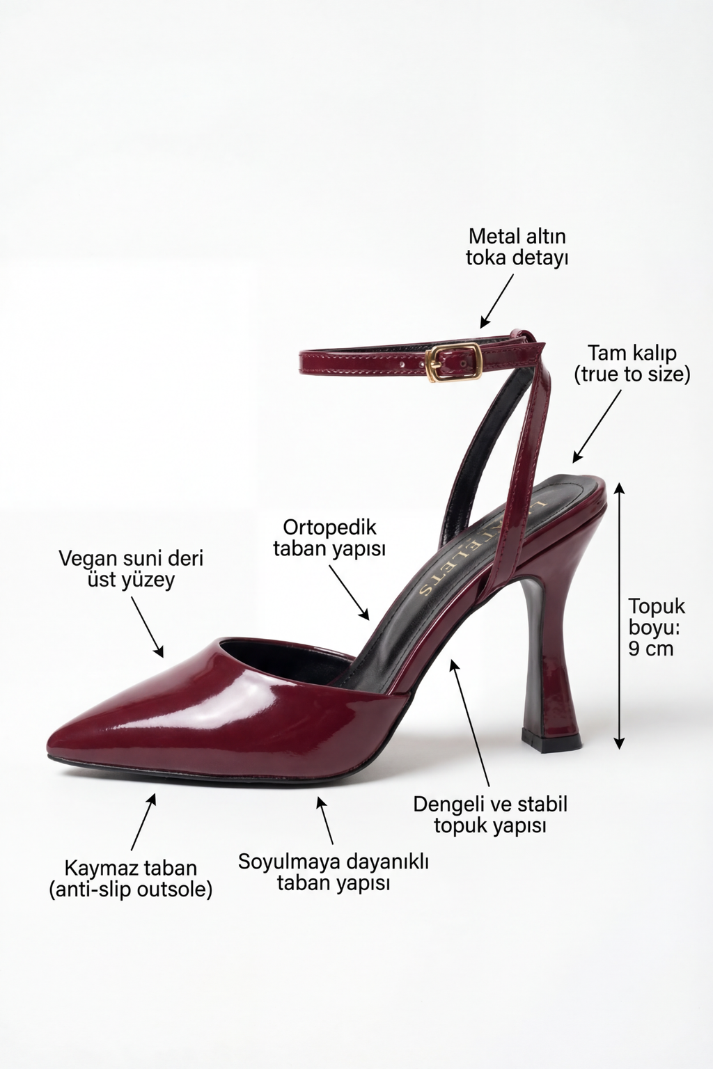 Points d’Attache – Bordo Rugan 9 cm Bilekten Bağlamalı Topuklu Ayakkabı