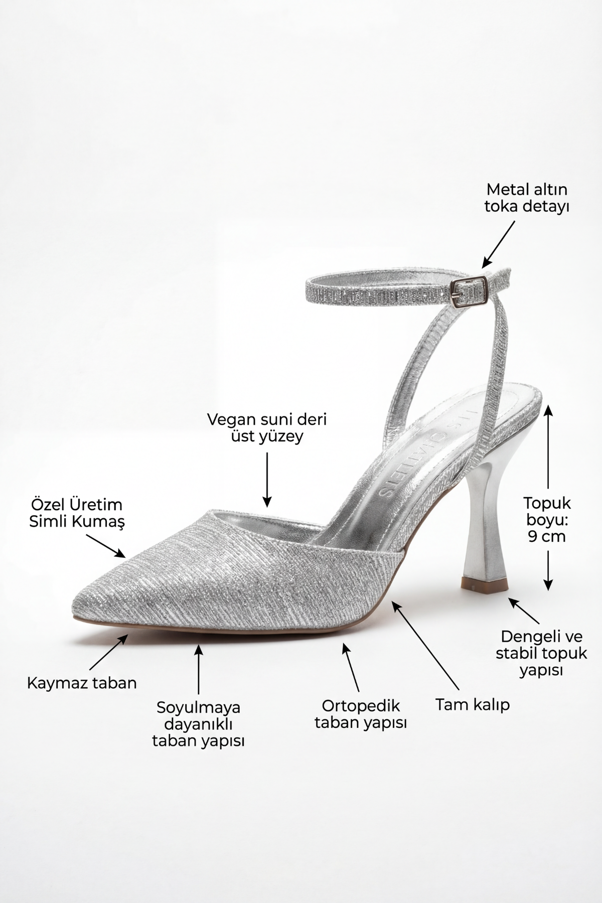 Reflets d’Instant – Gümüş Simli 9 cm Sivri Burun Slingback Topuklu Ayakkabı