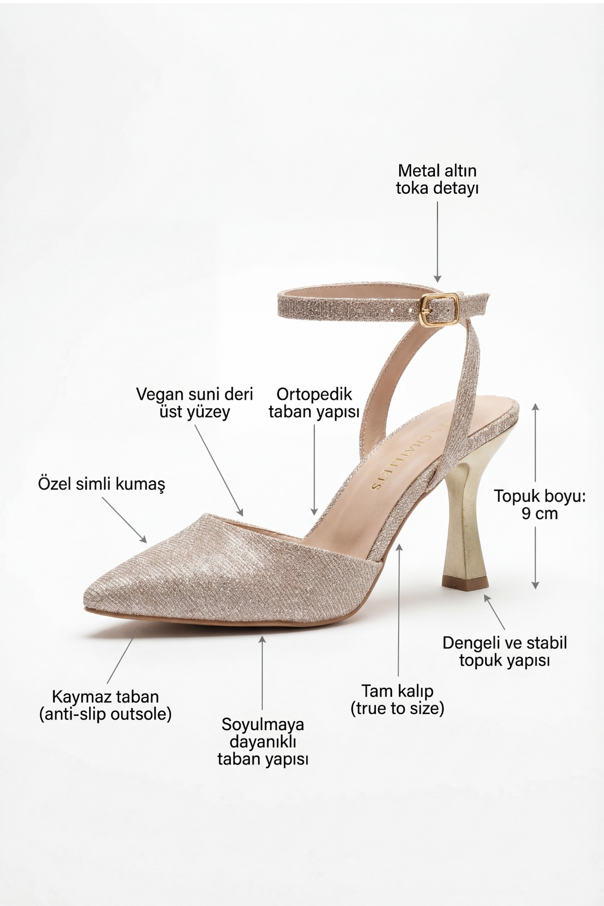 Reflets d’Instant – Rose Simli 9 cm Sivri Burun Slingback Topuklu Ayakkabı