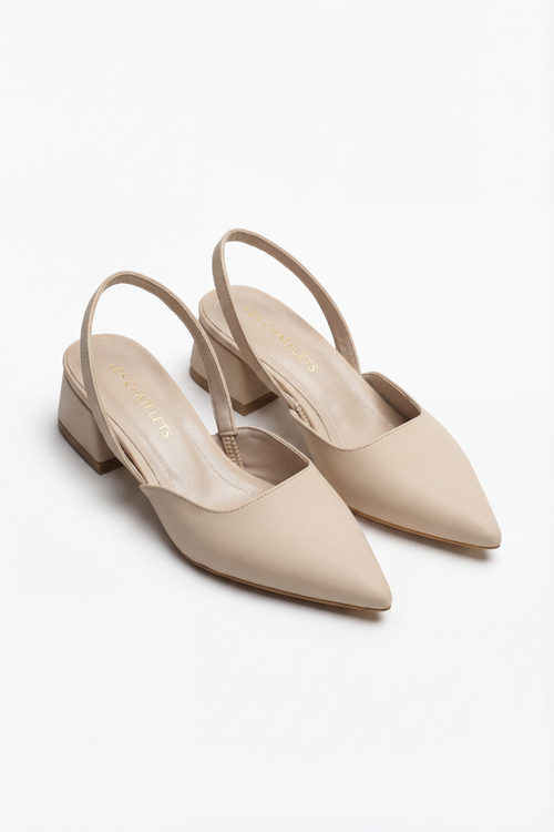 Les Instants Calmes – Bej Cilt 5 cm Sivri Burun Slingback Topuklu Ayakkabı