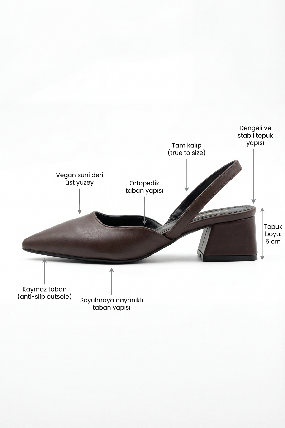 Les Instants Calmes – Kahverengi Cilt 5 cm Sivri Burun Slingback Topuklu Ayakkabı