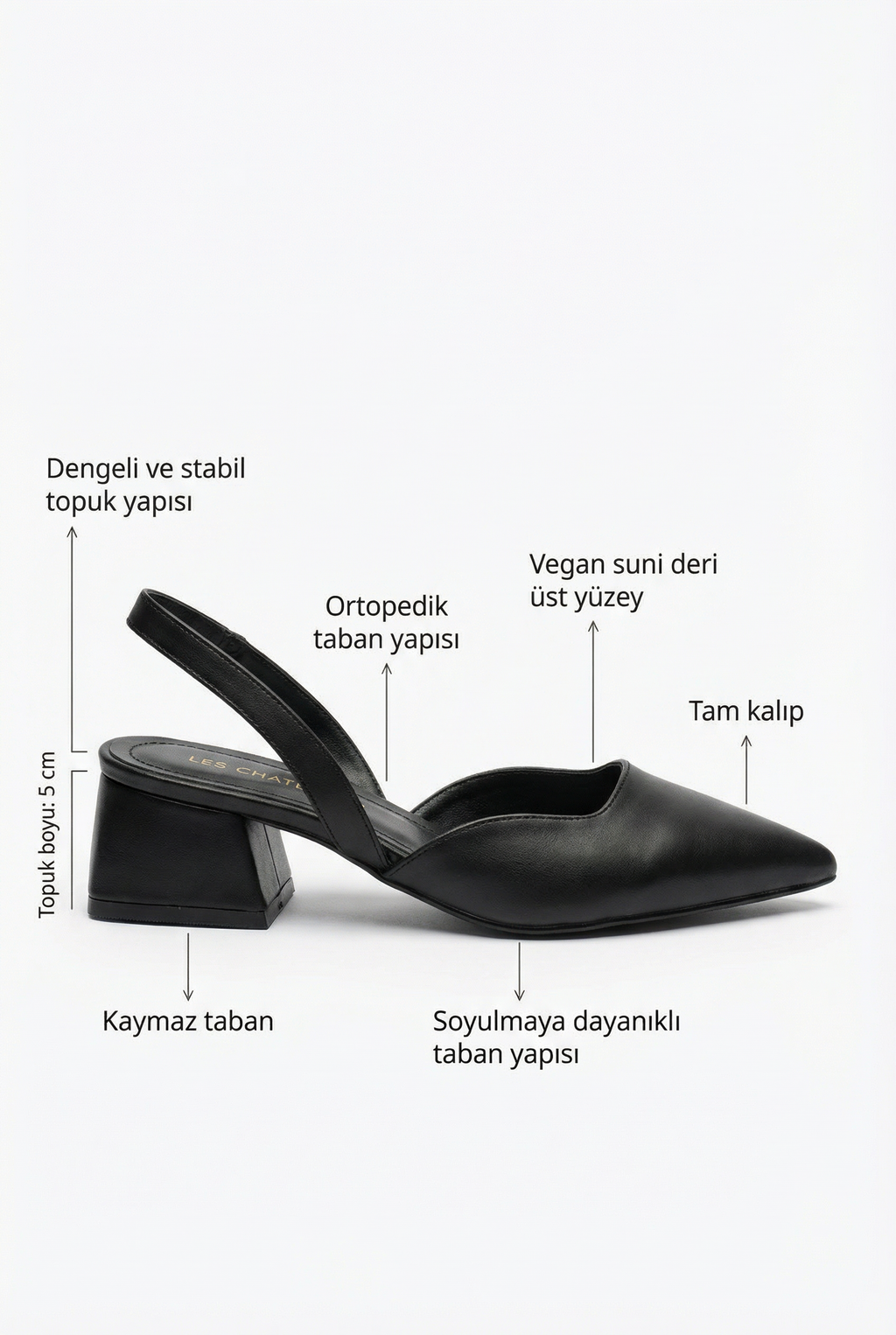 Les Instants Calmes – Siyah Cilt 5 cm Sivri Burun Slingback Topuklu Ayakkabı