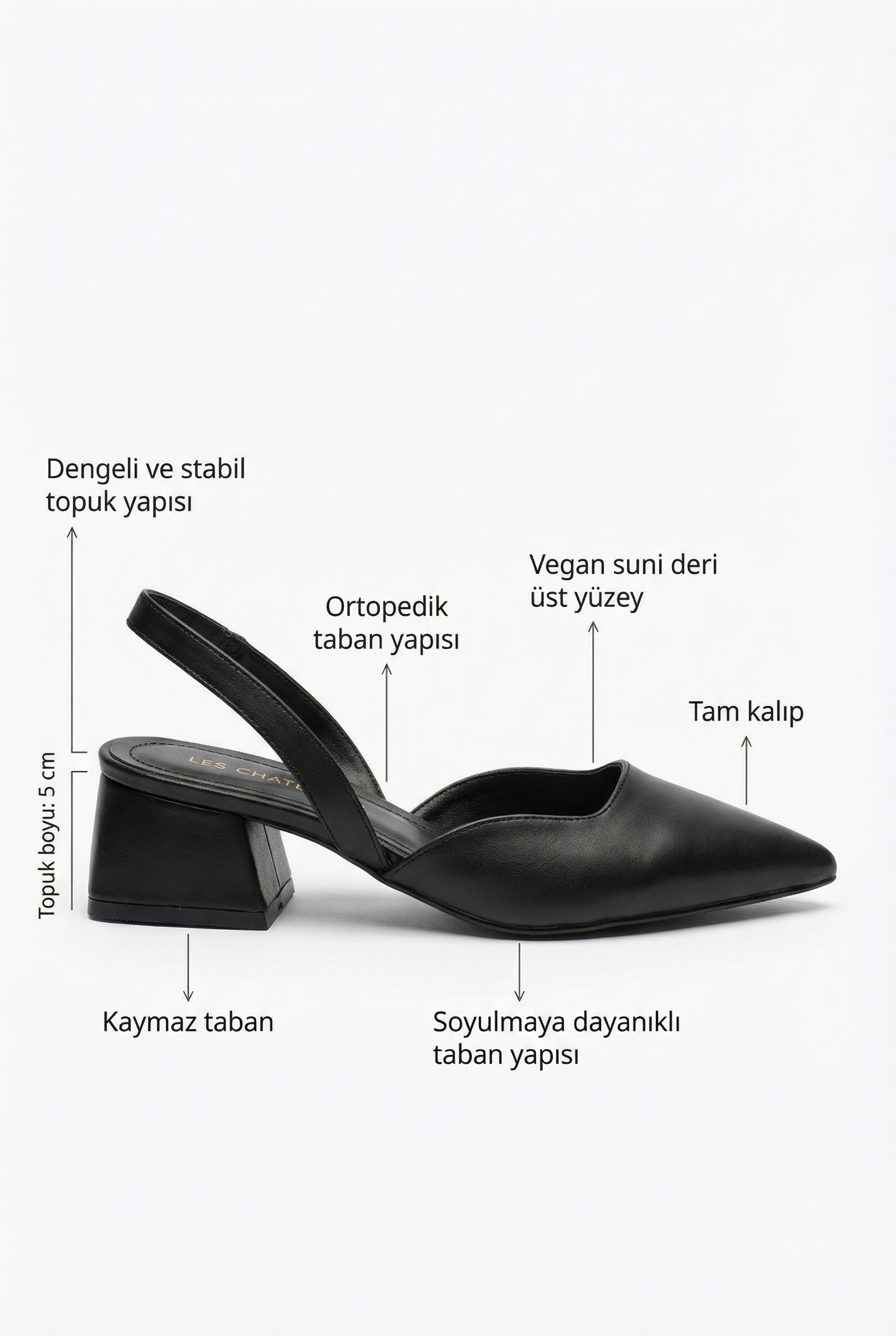 Les Instants Calmes – Siyah Cilt 5 cm Sivri Burun Slingback Topuklu Ayakkabı