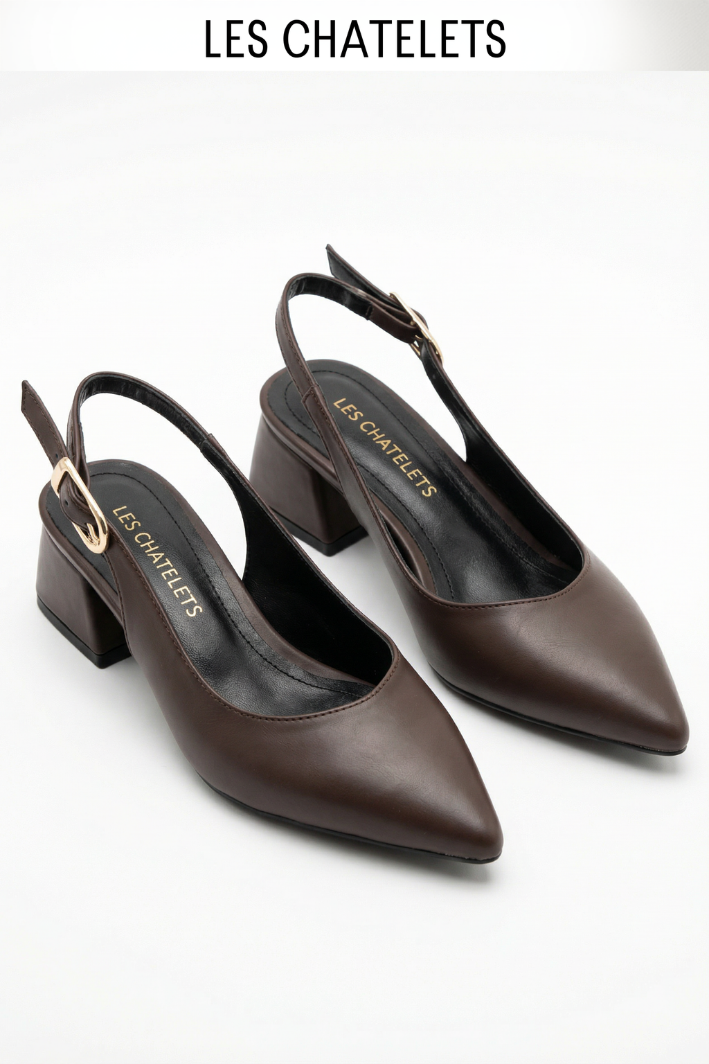 Les Instants Calmes – Kahverengi Tokalı Cilt 5 cm Sivri Burun Slingback Topuklu Ayakkabı