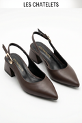 Les Instants Calmes – Kahverengi Tokalı Cilt 5 cm Sivri Burun Slingback Topuklu Ayakkabı