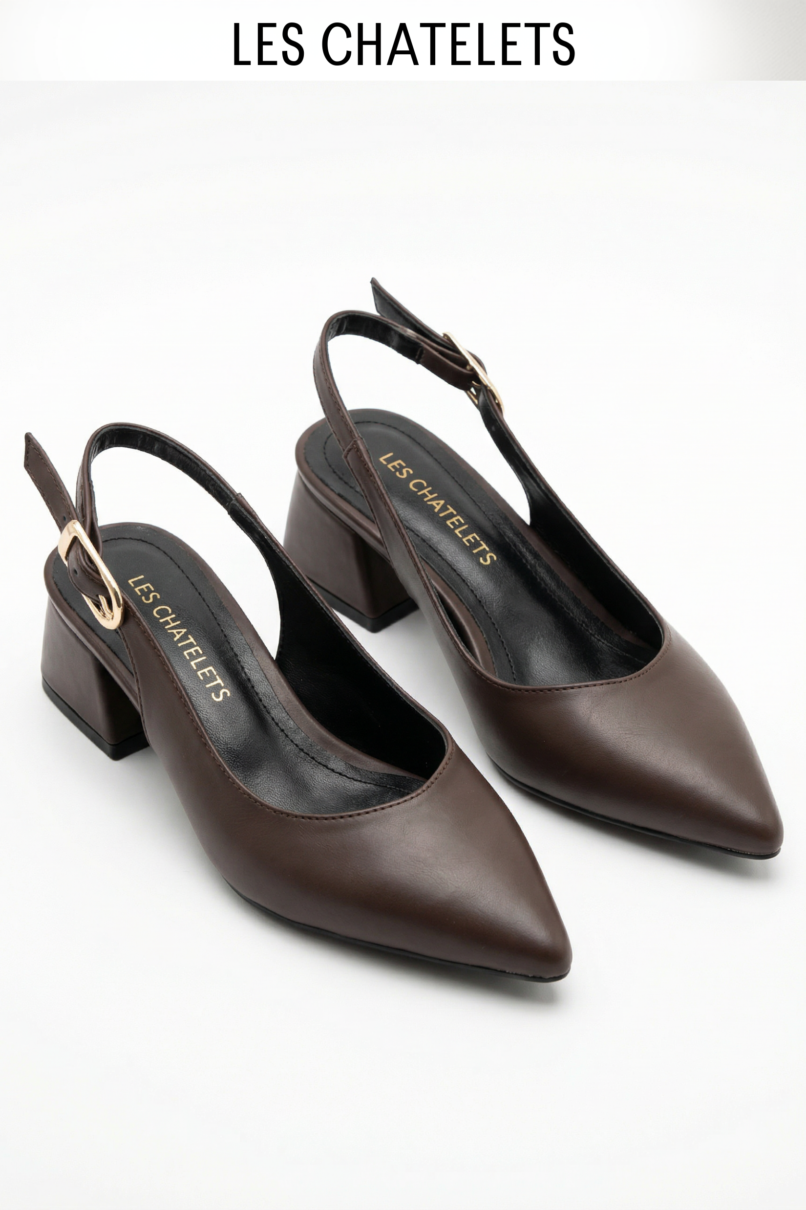 Les Instants Calmes – Kahverengi Tokalı Cilt 5 cm Sivri Burun Slingback Topuklu Ayakkabı