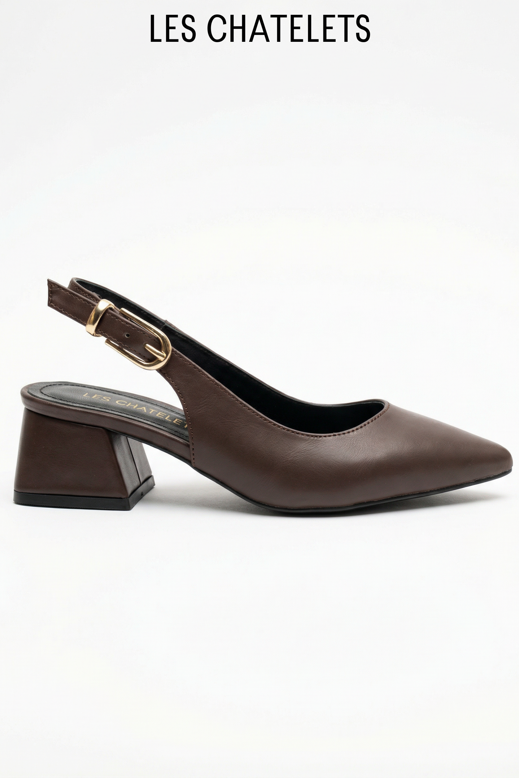 Les Instants Calmes – Kahverengi Tokalı Cilt 5 cm Sivri Burun Slingback Topuklu Ayakkabı