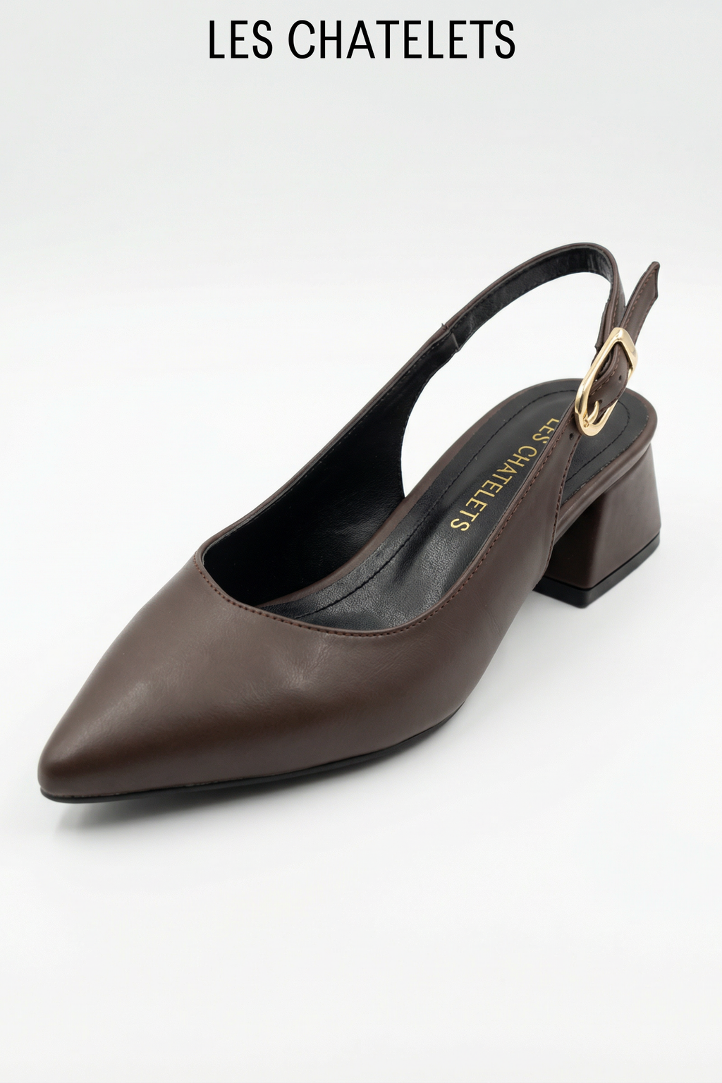 Les Instants Calmes – Kahverengi Tokalı Cilt 5 cm Sivri Burun Slingback Topuklu Ayakkabı