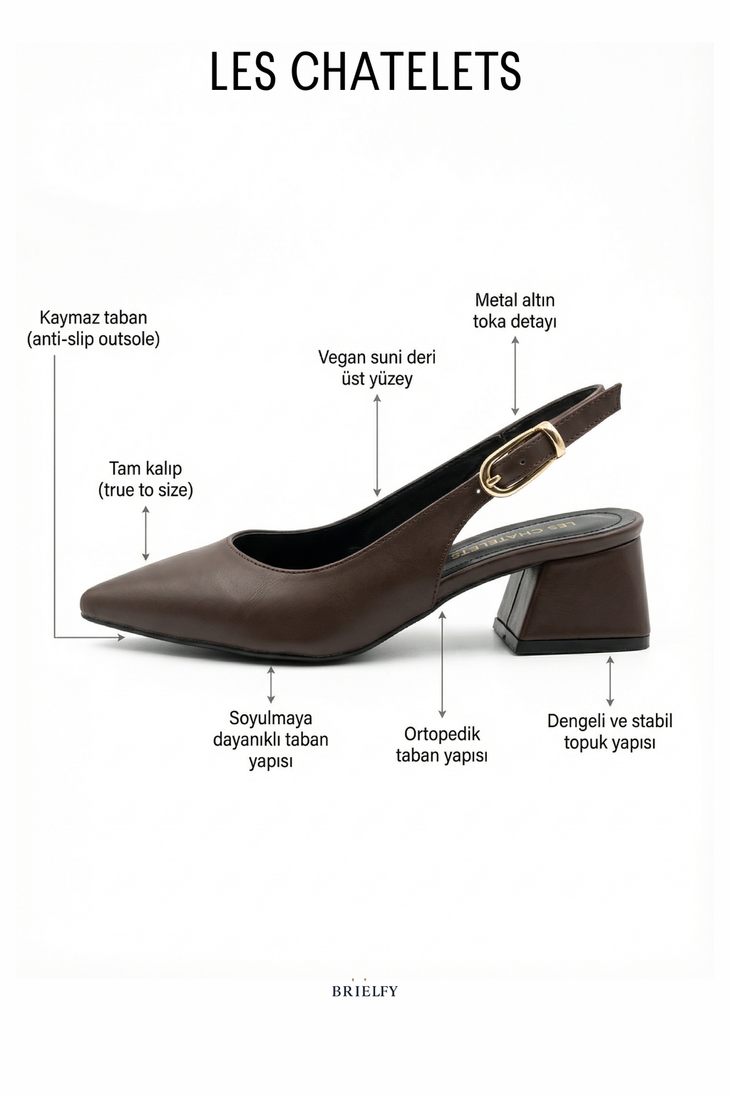 Les Instants Calmes – Kahverengi Tokalı Cilt 5 cm Sivri Burun Slingback Topuklu Ayakkabı