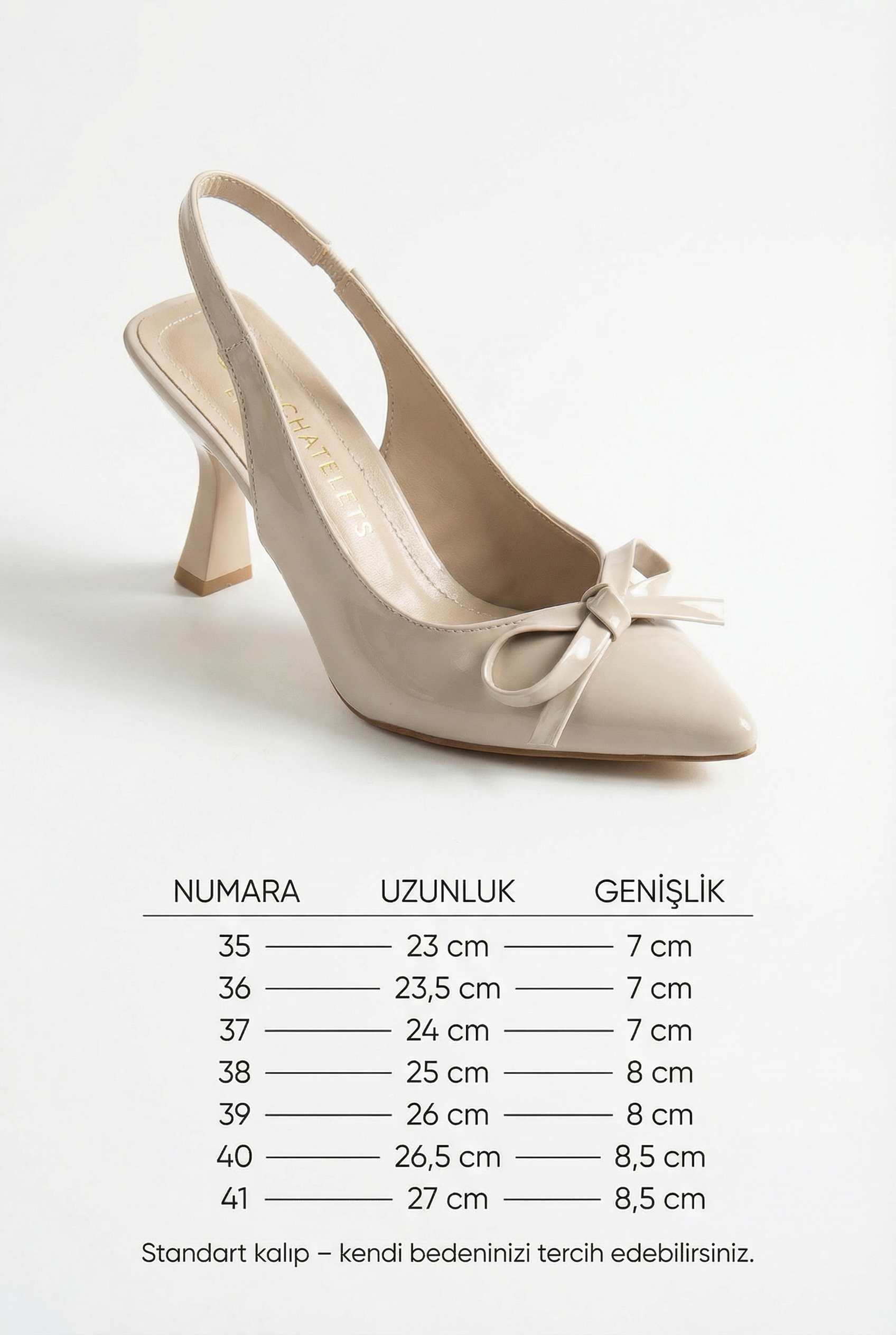 Gestes Marqués – Bej Rugan İnce Fiyonklu 9 cm Topuklu Ayakkabı