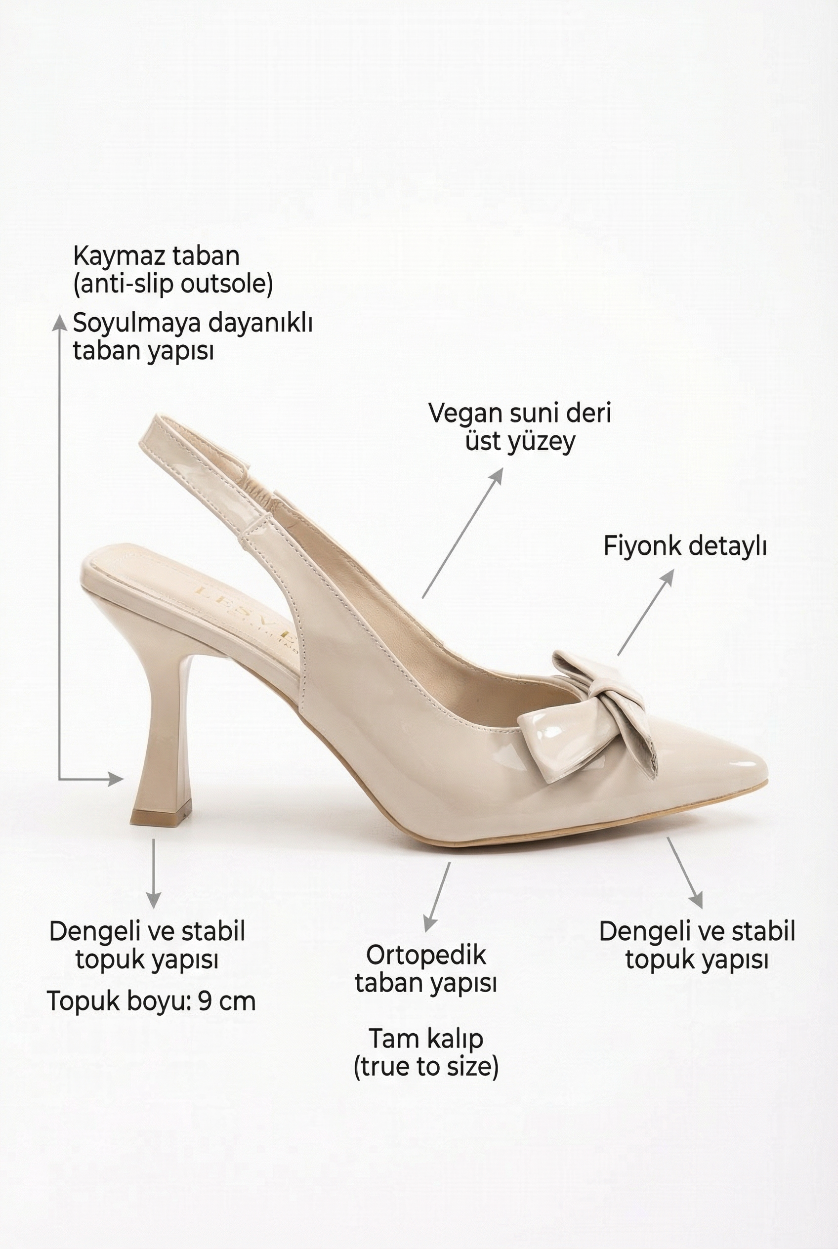 Gestes Marqués – Bej Rugan Kalın Fiyonklu 9 cm Topuklu Ayakkabı