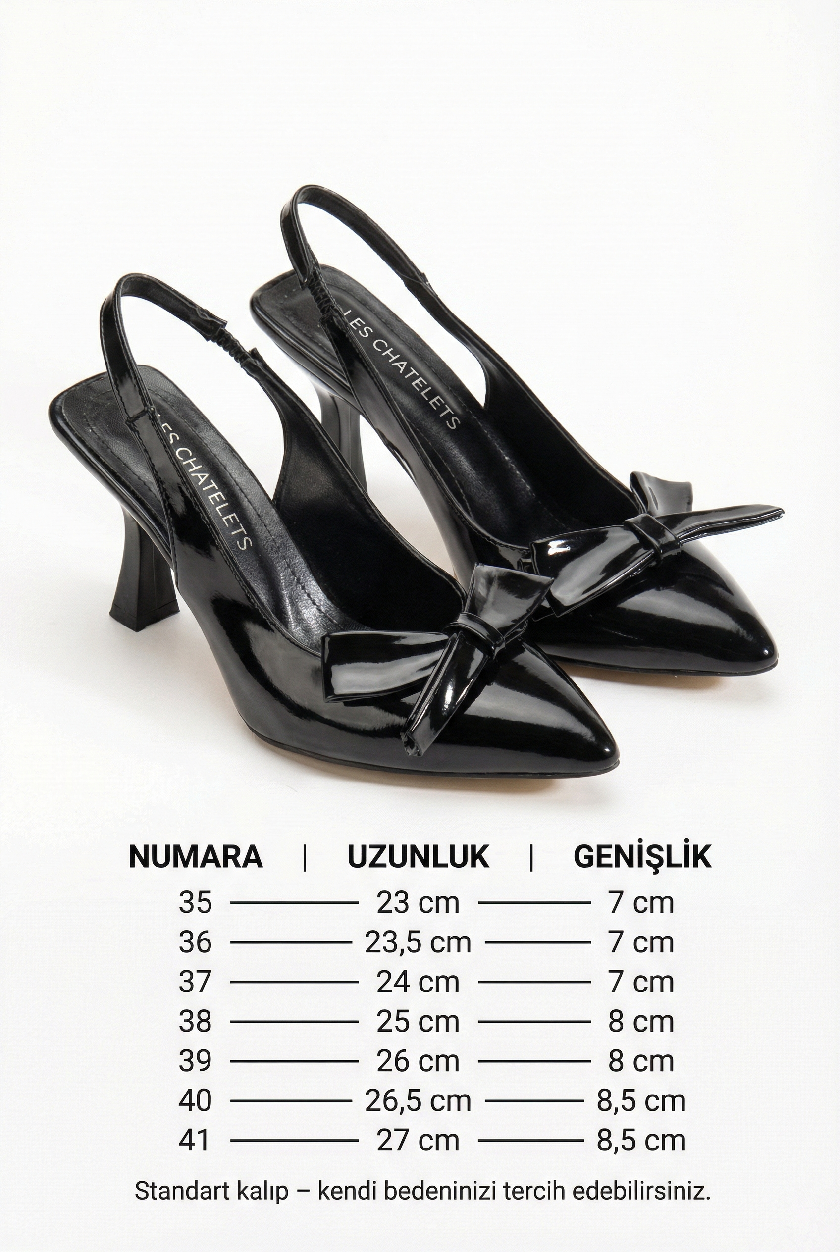 Gestes Marqués – Siyah Rugan Kalın Fiyonklu 9 cm Topuklu Ayakkabı