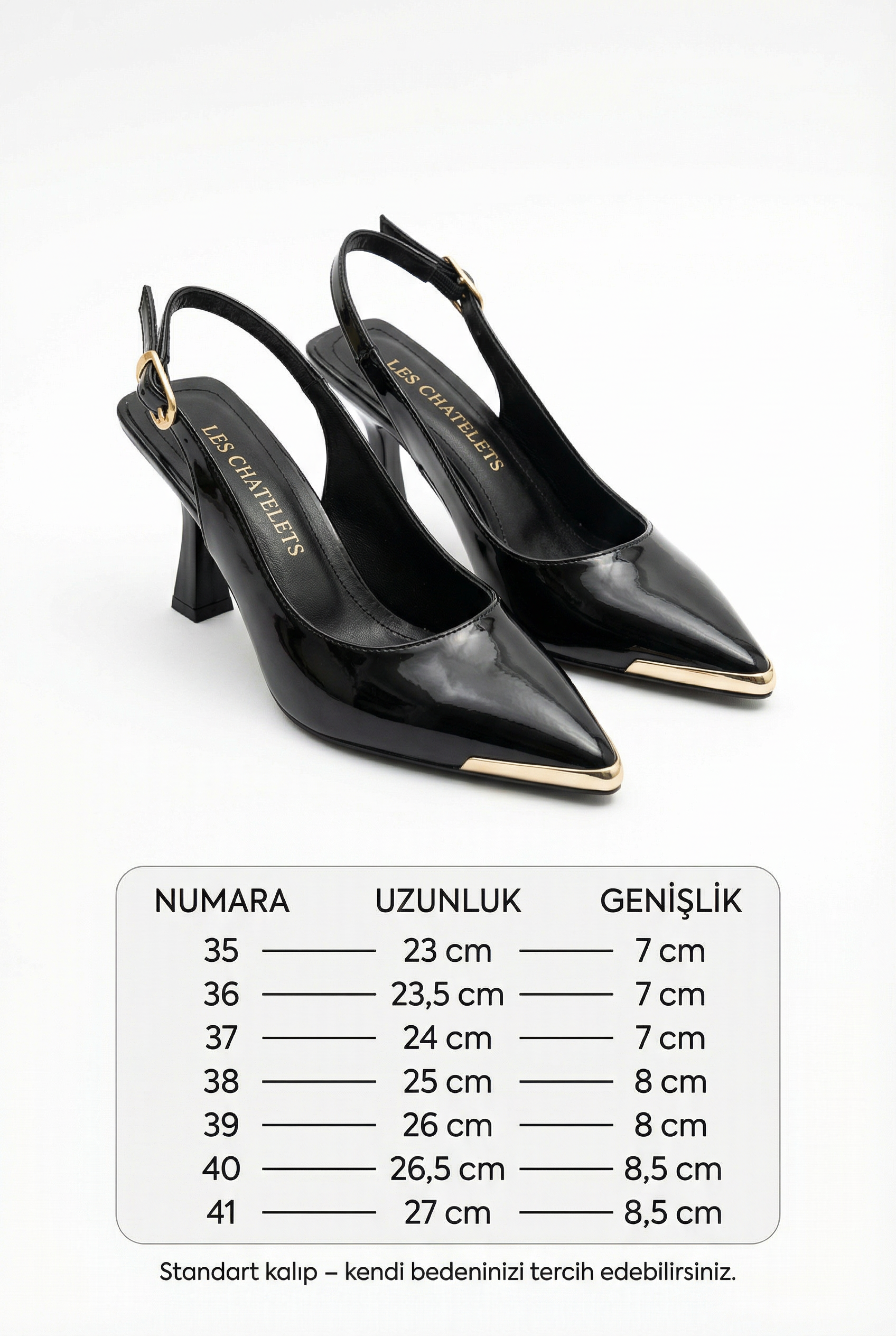 Reflets Dorés – Siyah Rugan Metal Detaylı 9 cm Topuklu Ayakkabı