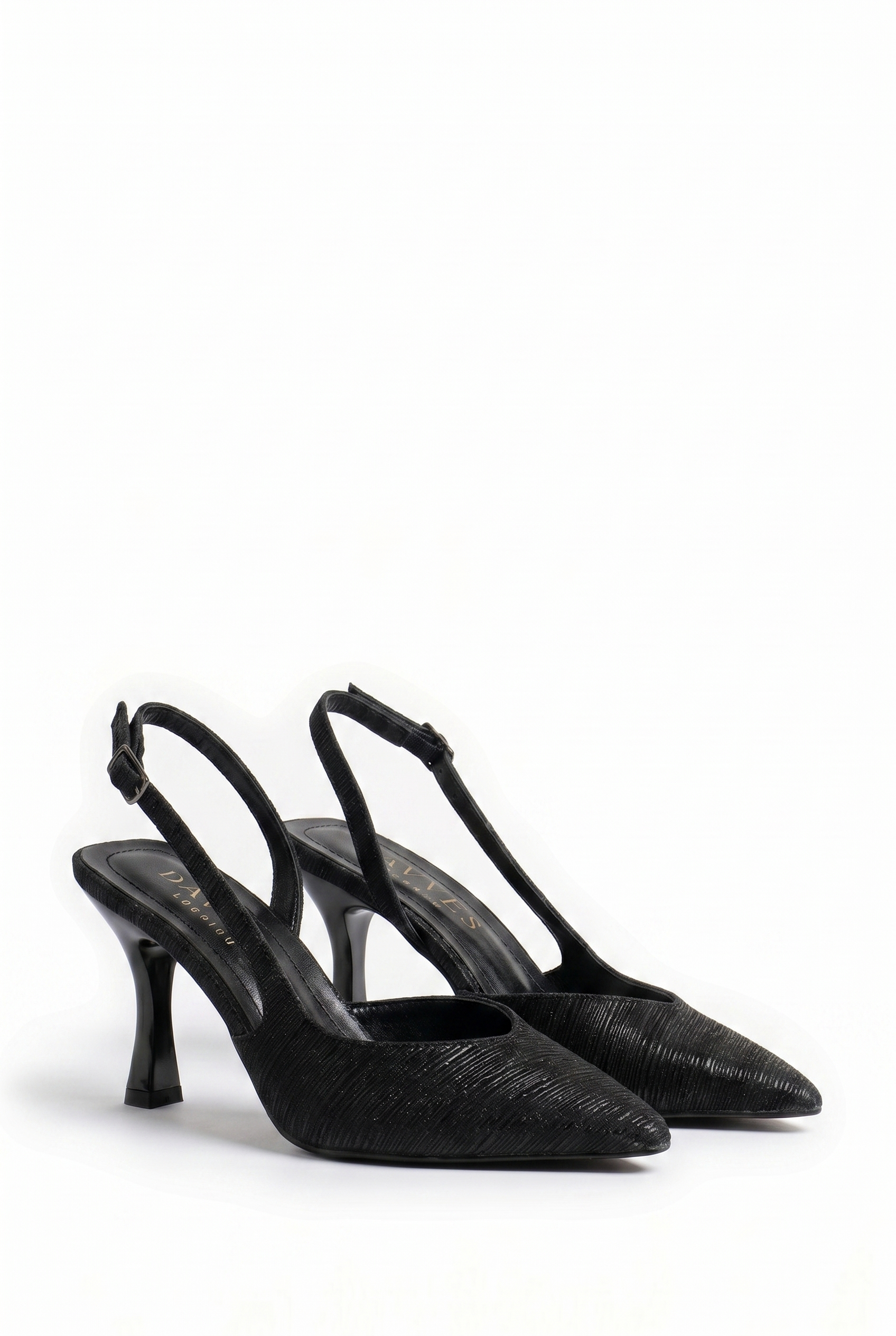 Reflets d’Instant – Siyah Simli 9 cm Sivri Burun Slingback Topuklu Ayakkabı