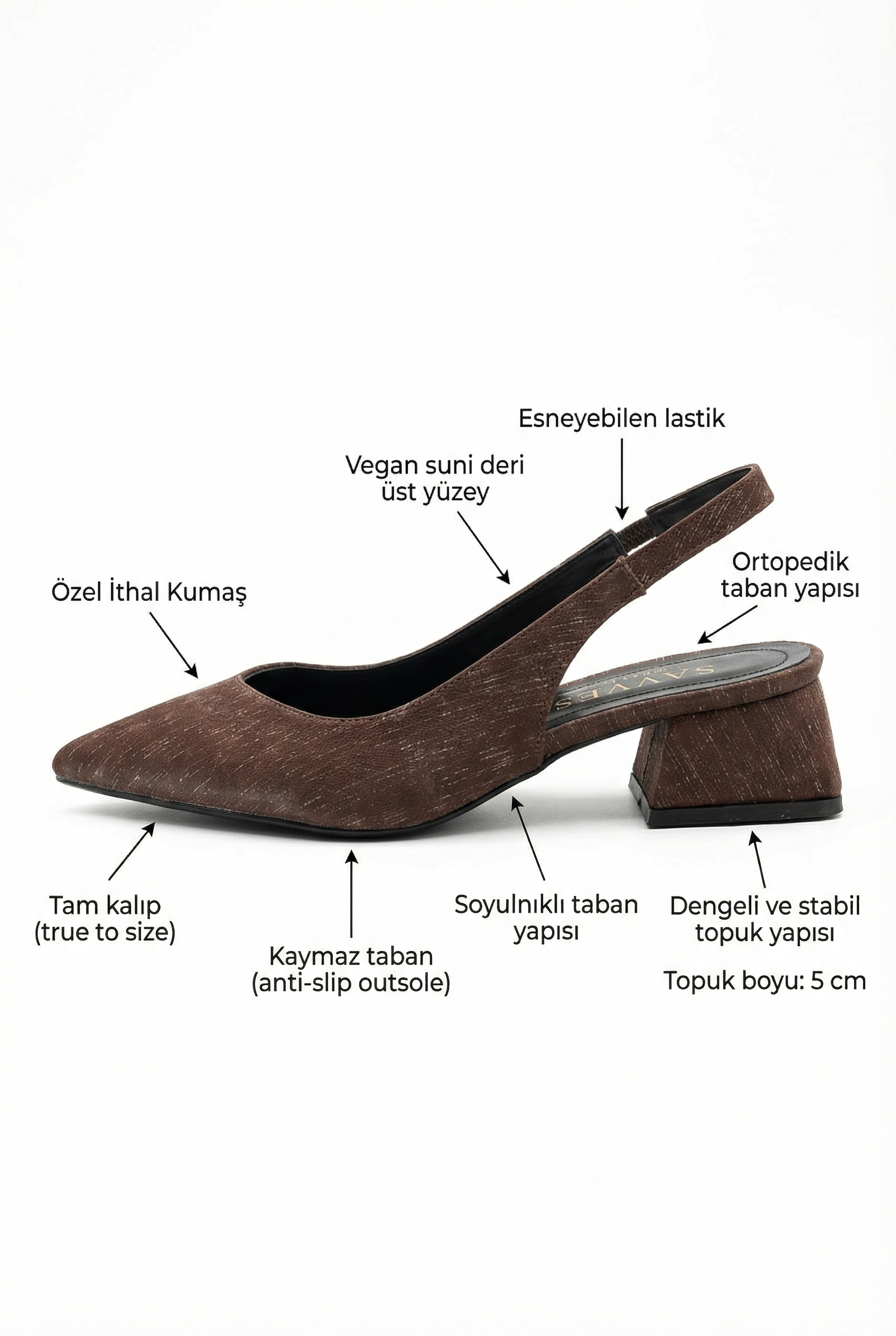 Traces Douces – Kahverengi Nubuk Çizgi Detaylı 5 cm Topuklu Ayakkabı